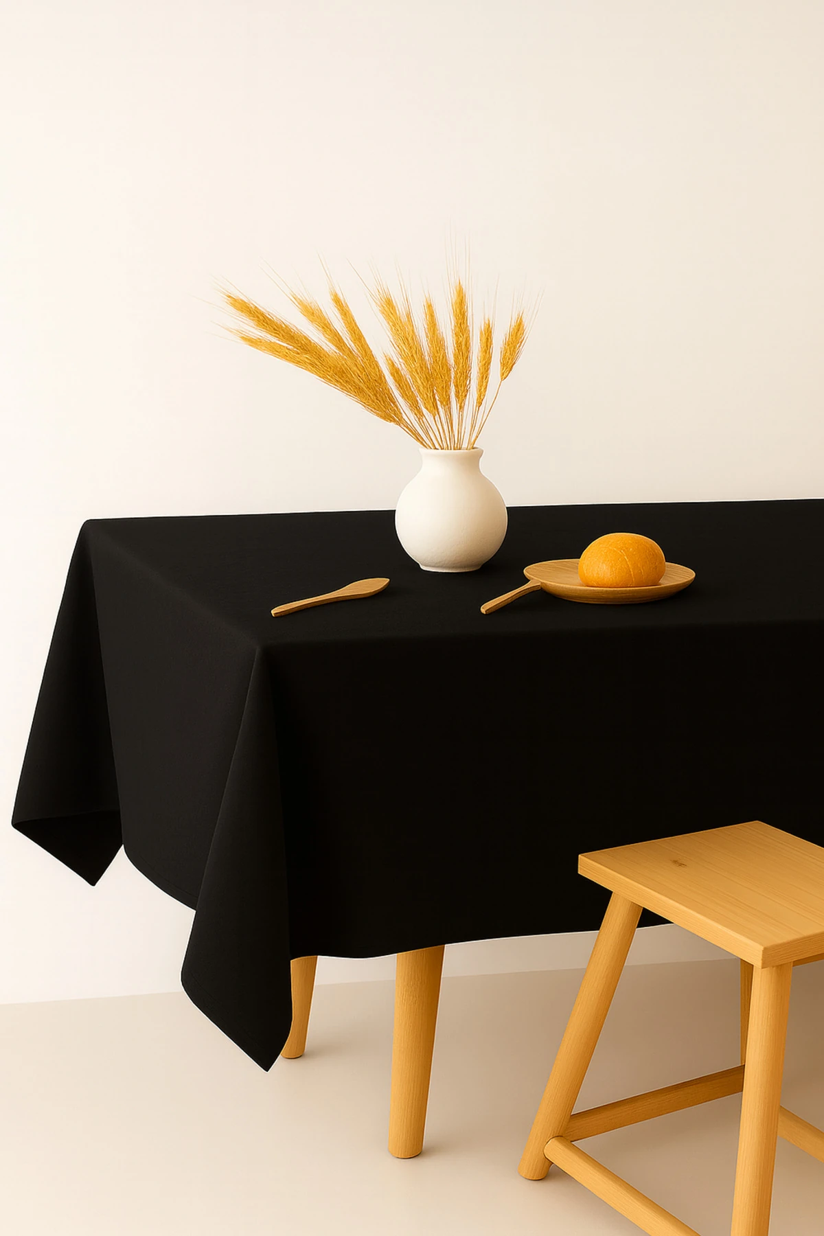 Ham Keten Masa Örtüsü –  Masa Örtüsü - Siyah