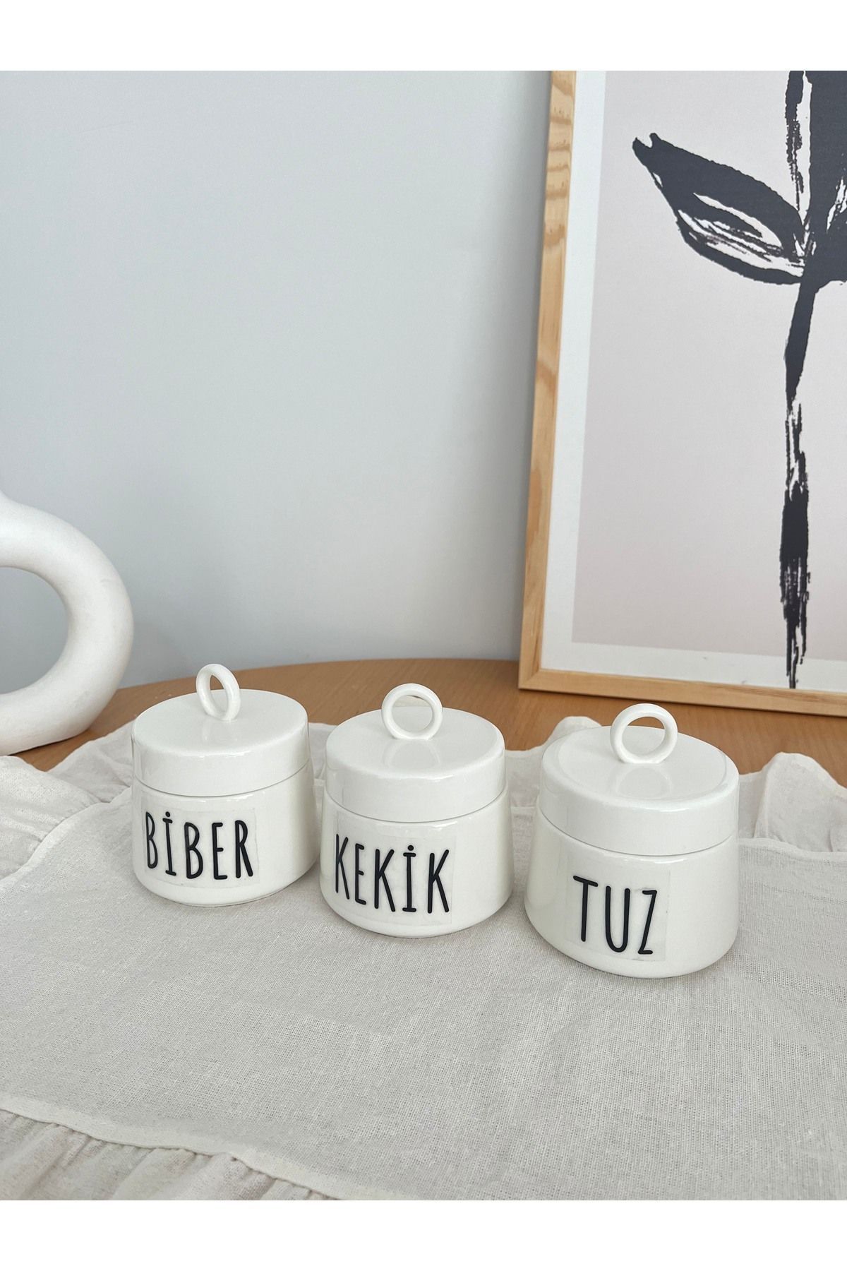 Porselen Baharat Kavanozu Seti | 3’lü Tuz Biber Kekik Kavanoz Takımı