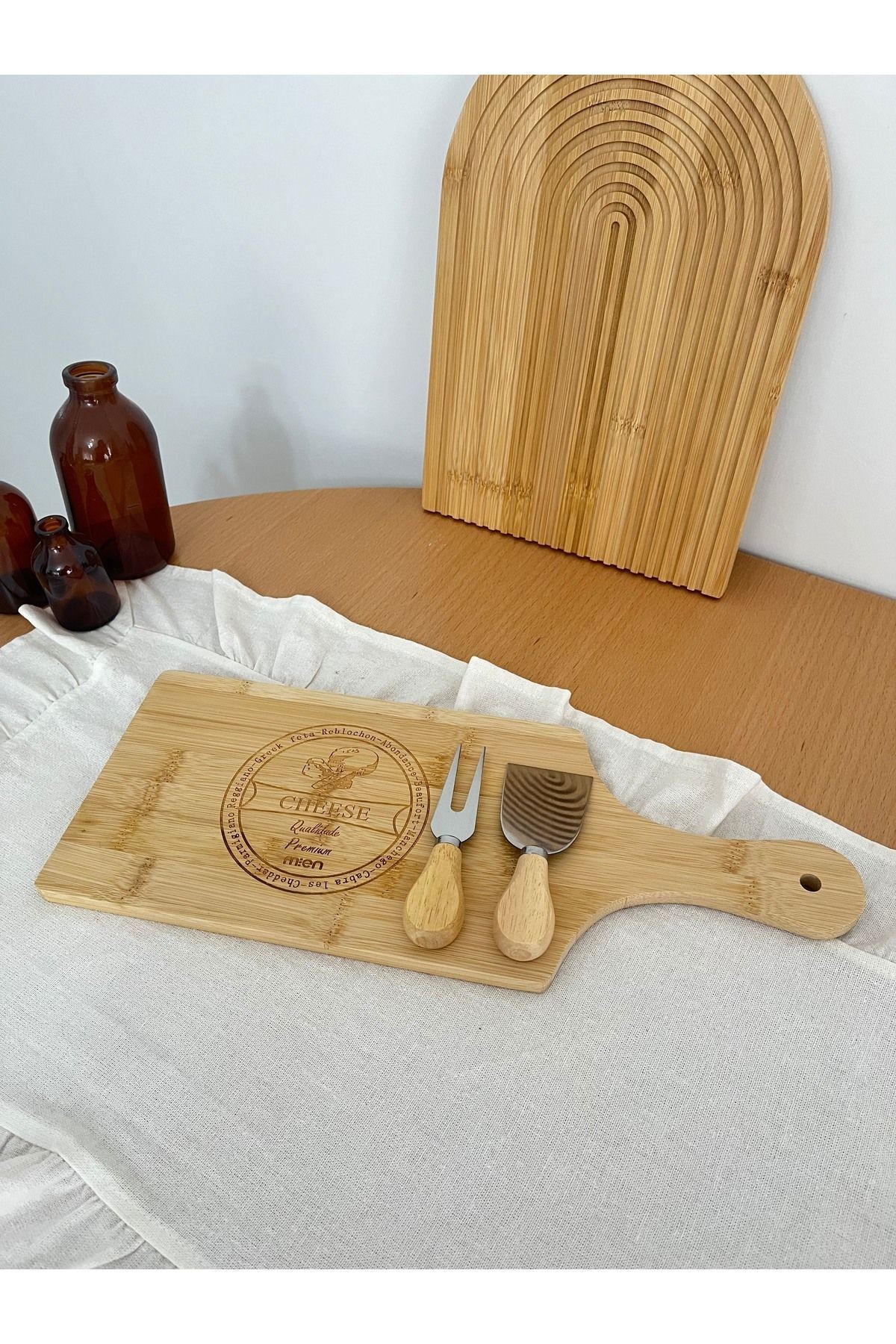 Bambu Peynir Sunum Tahtası Seti | Kesme Tahtalı ve Bıçaklı Şık Sunum Seti