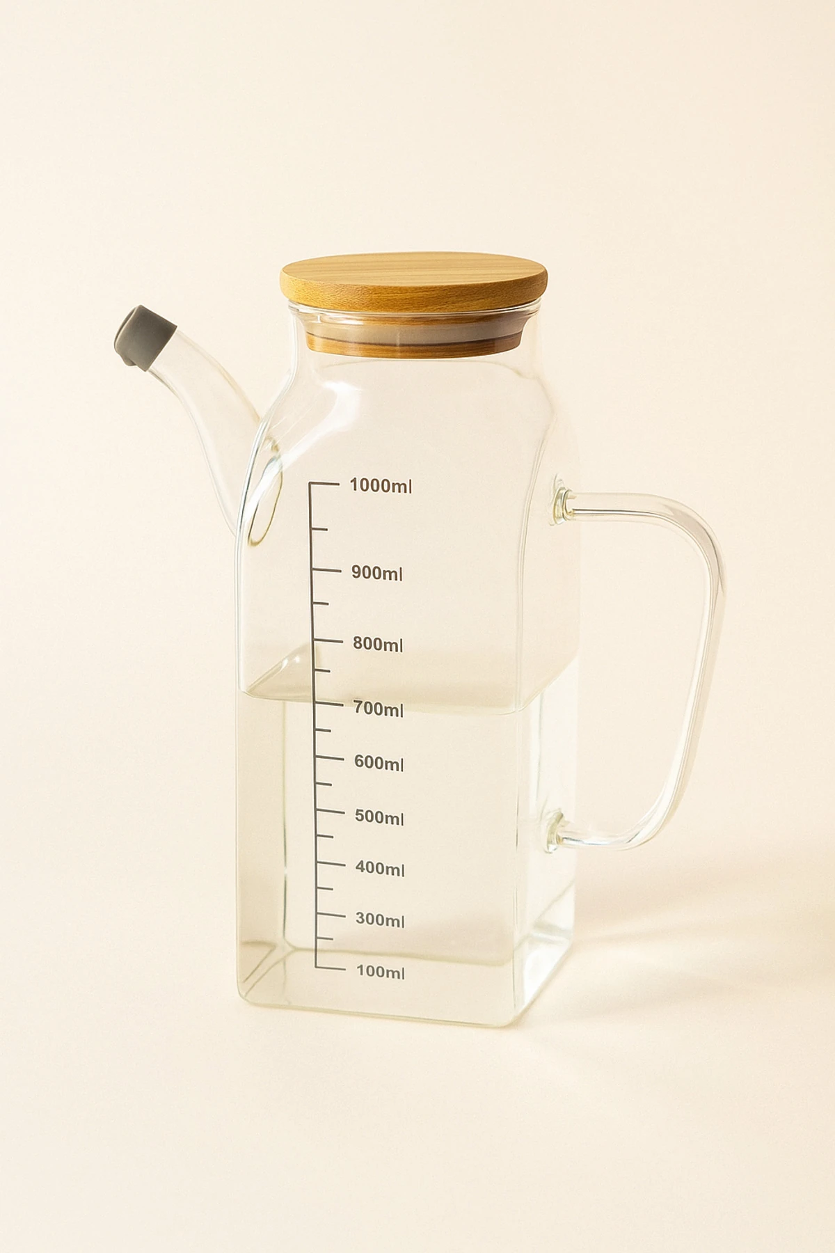 Bambu Kapaklı Ölçekli Cam Yağdanlık | 1000 ml