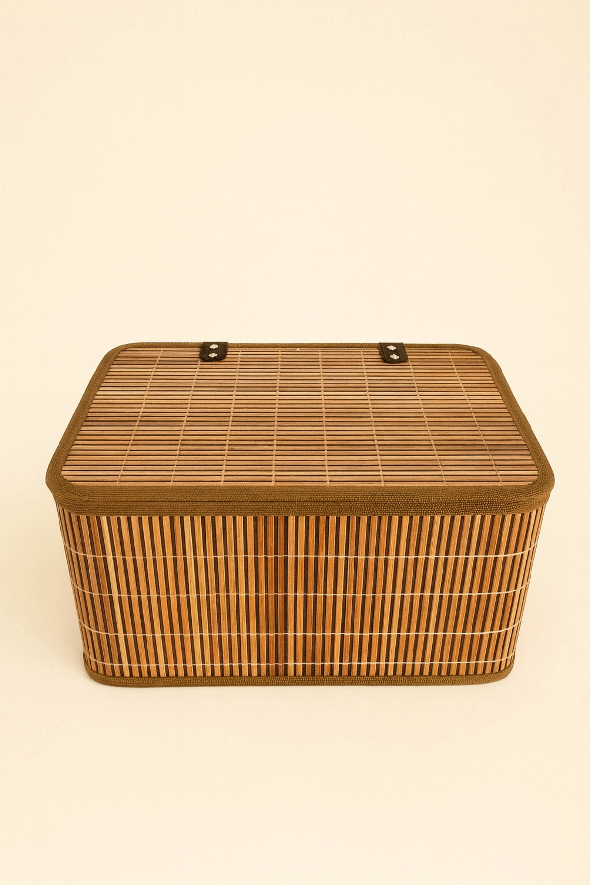 3’lü Bambu Kapaklı Kumaş Sepet Seti | Büyük ve Küçük Boy Düzenleyici Kutular
