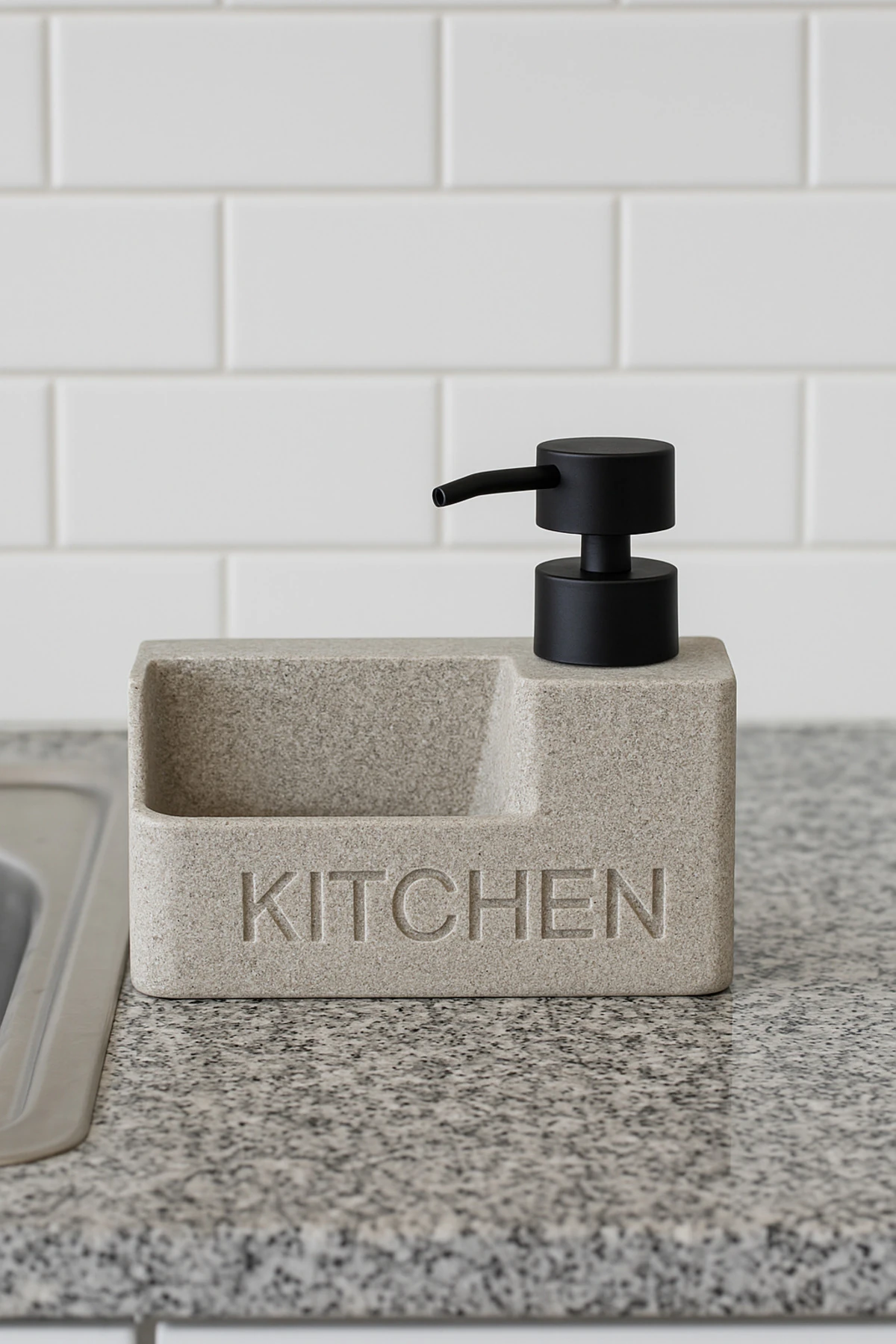 Sünger Gözlü Porselen Sıvı Sabunluk | Mutfak Sabunluk Taş Görünümlü Pompalı Deterjanlık