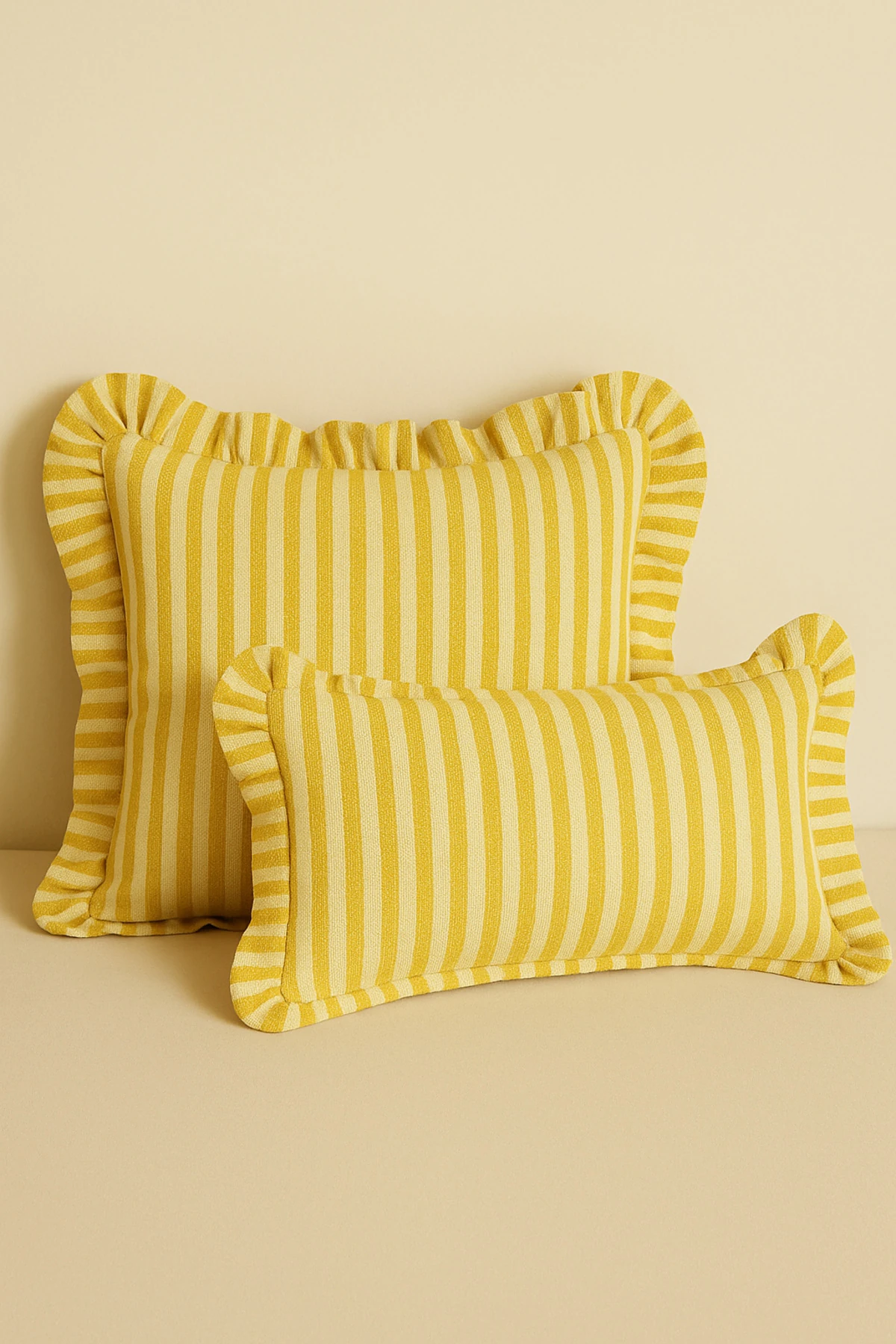 2’li Çizgili Fırfırlı Keten Kırlent Kılıfı Seti – 43x43 ve 50x30 cm