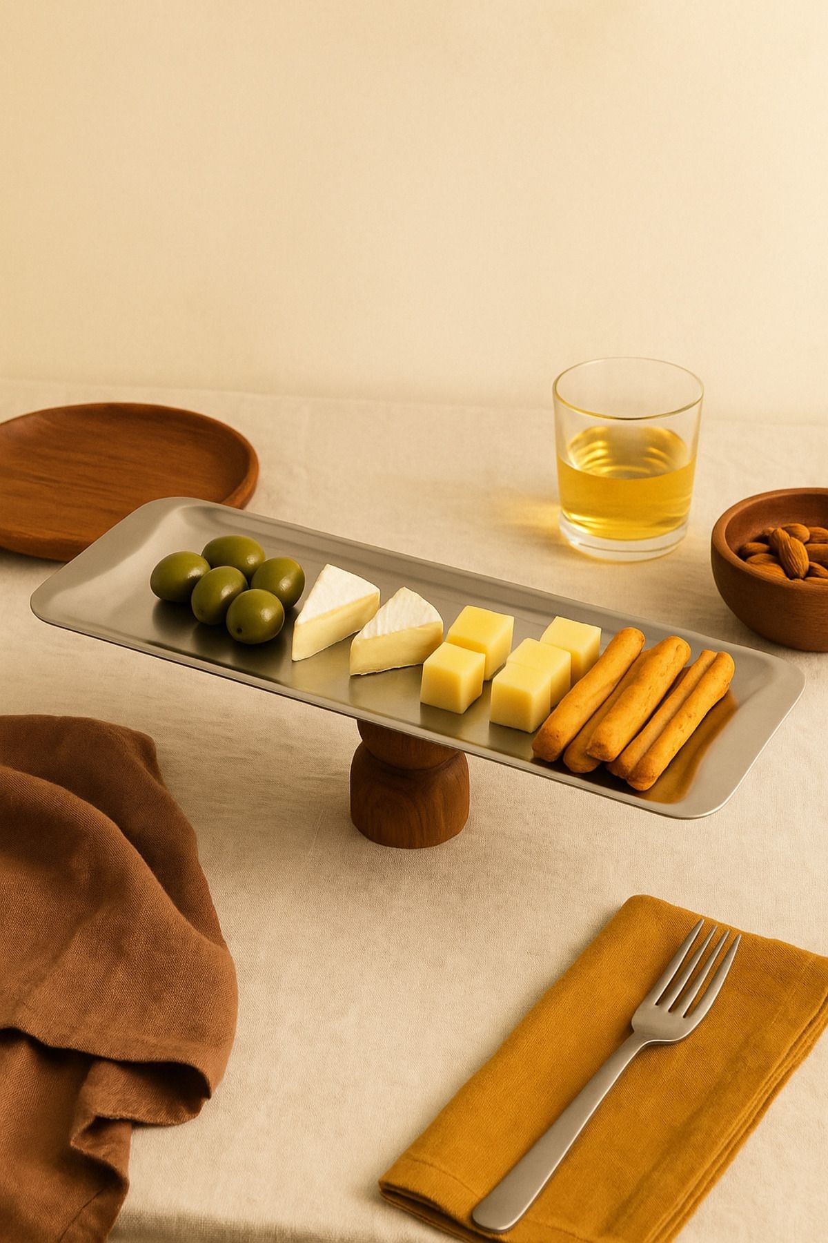 Ahşap Tabanlı Dikdörtgen Baton Metal Dekoratif Tatlı Pasta Kek Sunum/Servis Stand Tabak