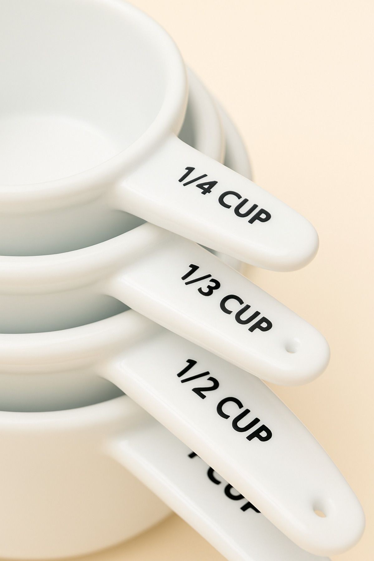 4'lü Seramik Ölçü Kabı Seti – Beyaz Cup Ölçek Kaşıkları