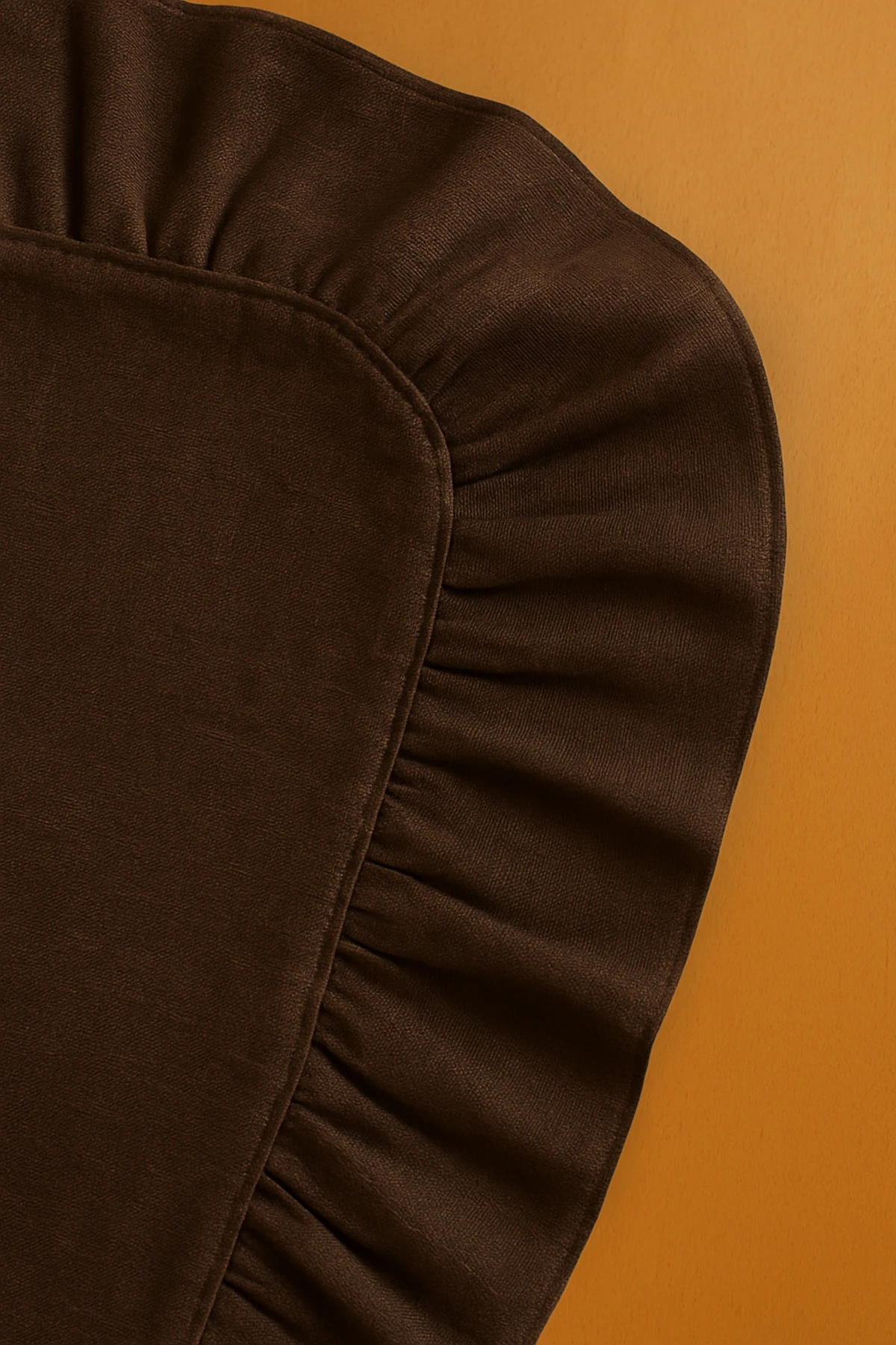 6'lı  Fırfırlı Pamuk Keten Amerikan Servis - Keten Supla - 4 Kenar Fırfırlı - Kahverengi