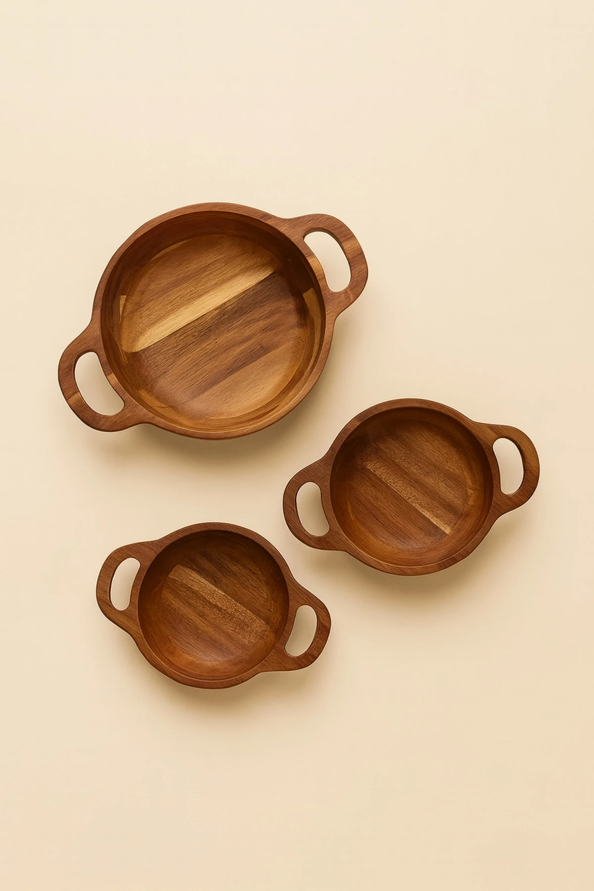 Akasya Ahşap 3'lü Sahan Sunum Kasesi | Doğal Ahşap Sunum Kabı Seti