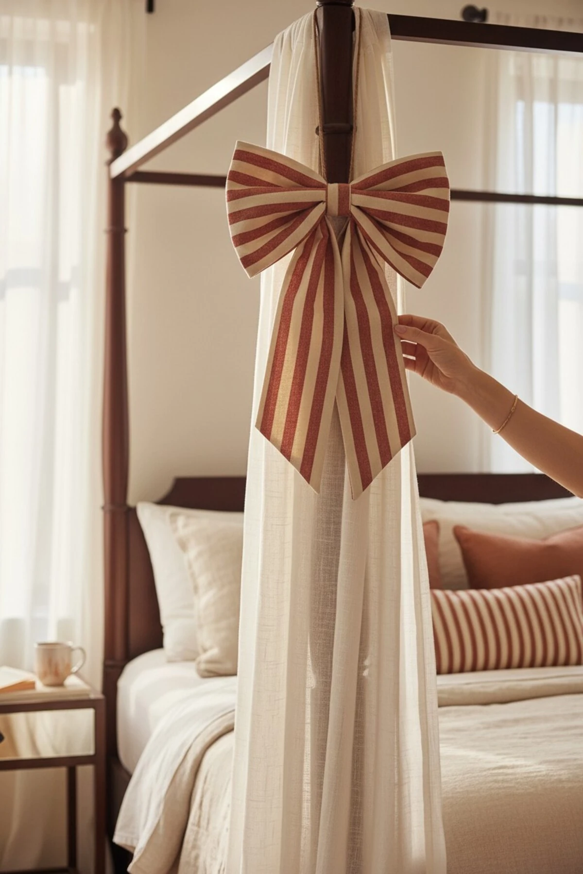 Keten Çizgili Kapı Fiyonk Süsü | Askılı Dekoratif Kapı Süsü 28x15 cm