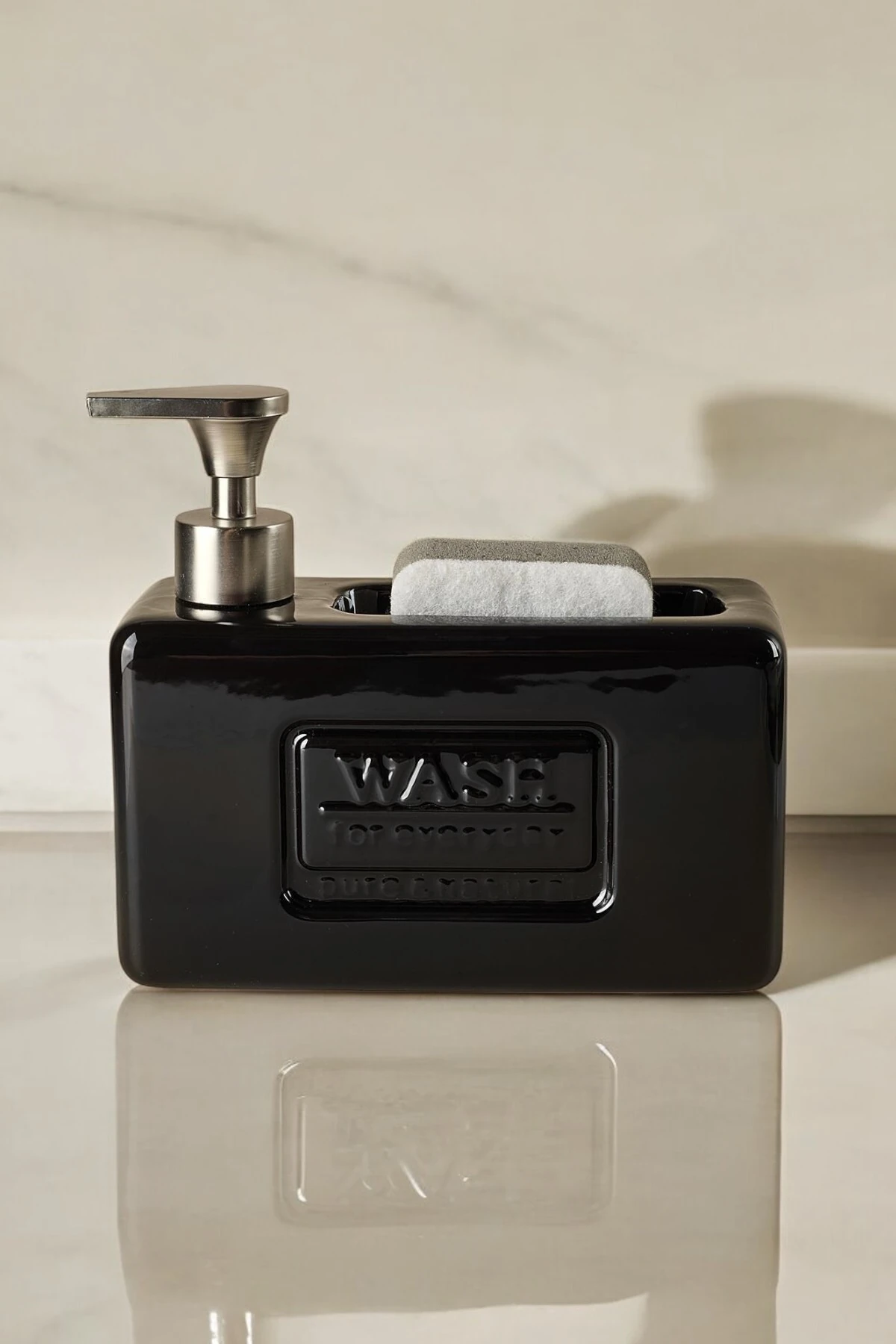 Sünger Hazneli Mutfak Sabunluk - 750 Ml Sıvı Sabunluk Seti - Siyah