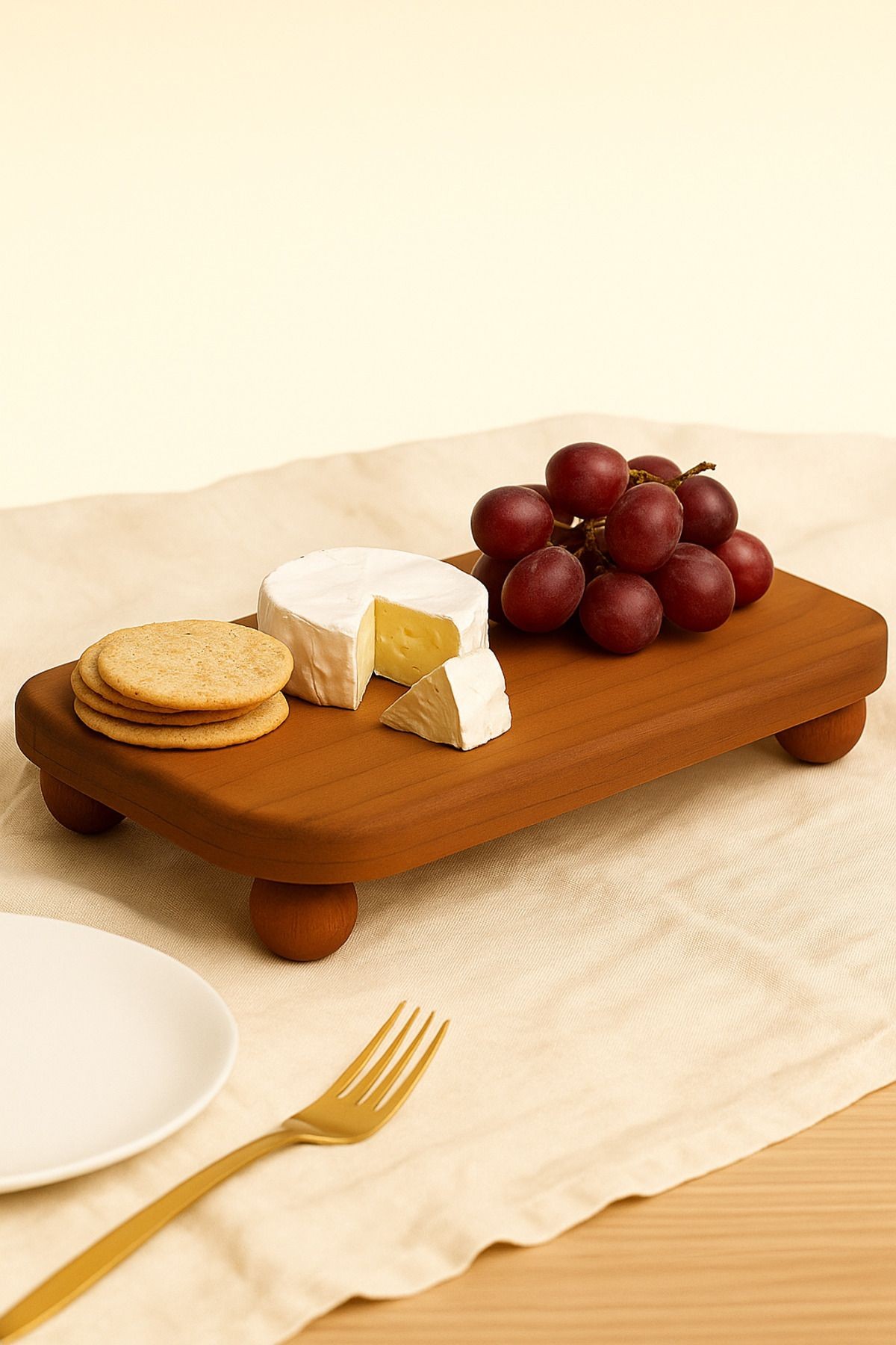 Top Ayaklı Kayın Ahşap Sunumluk Dikdörtgen Servis Tahtası - 30x15 cm