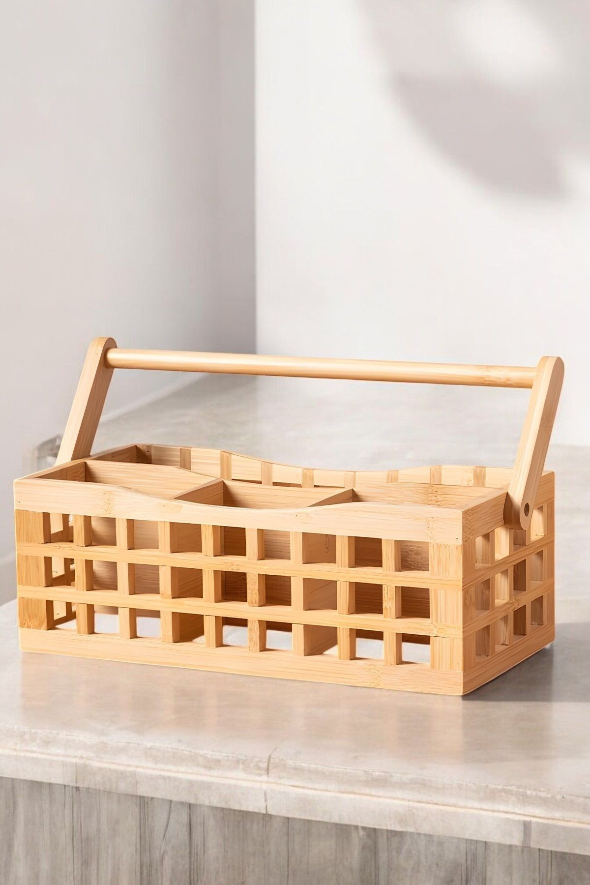 Bambu Kaşıklık Organizer - 4 Bölmeli Bambu Sepet