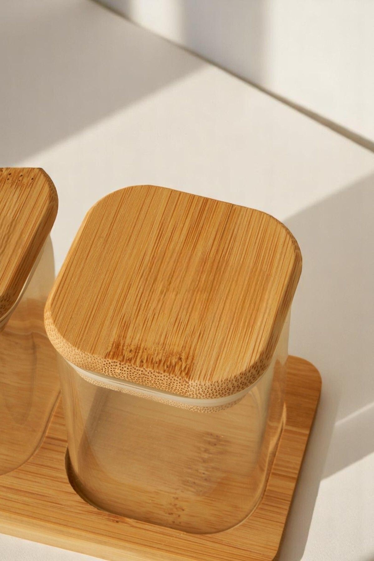 Bambu Kapaklı 3'lü Baharatlık Seti Naturel