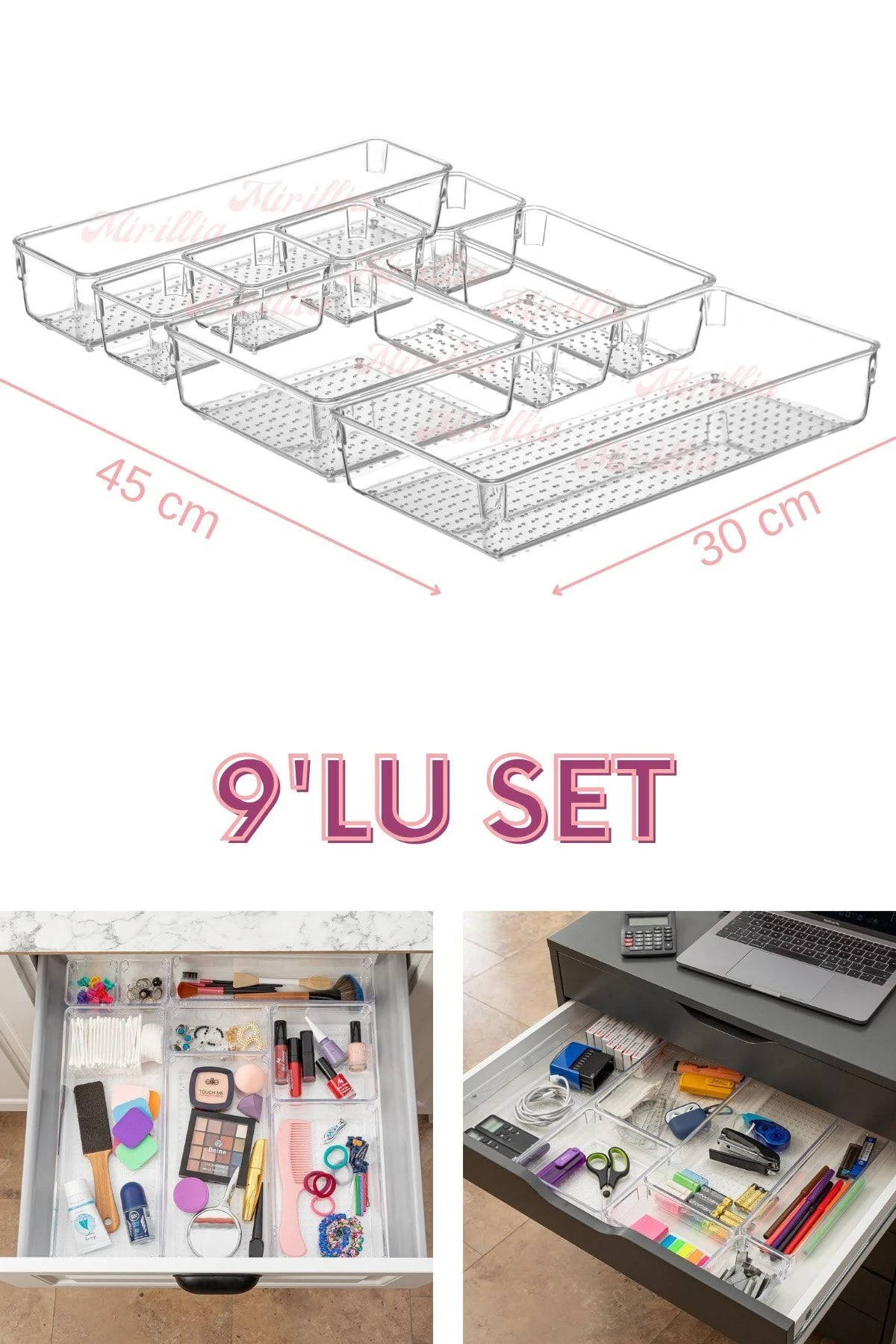 9 Parça Çekmece Düzenleyici, Banyo Takı Makyaj Organizeri, Organizer Düzenleyici Kutu