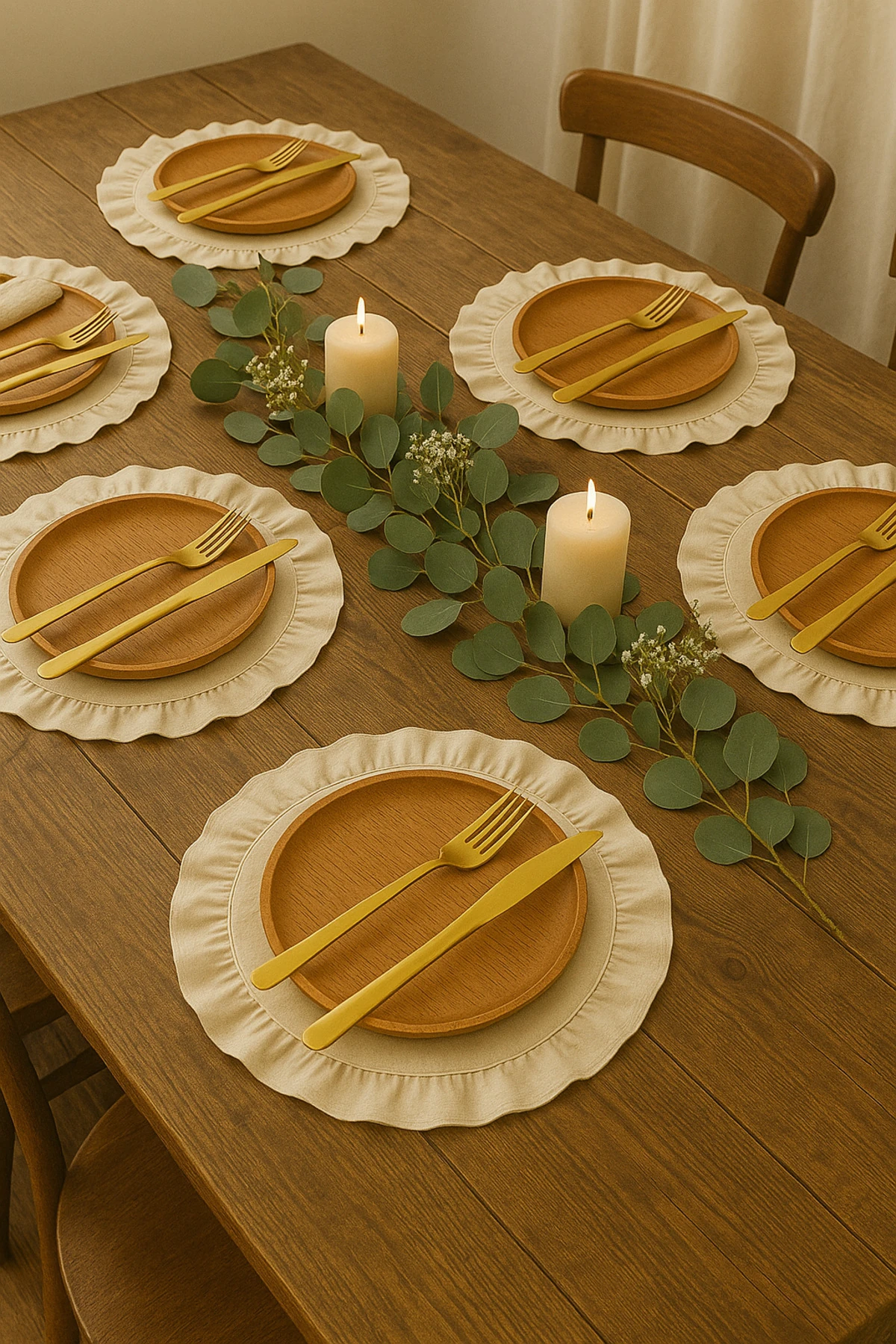 2'li Elite Ham Keten Fırfırlı Amerikan Servis ve Supla Seti