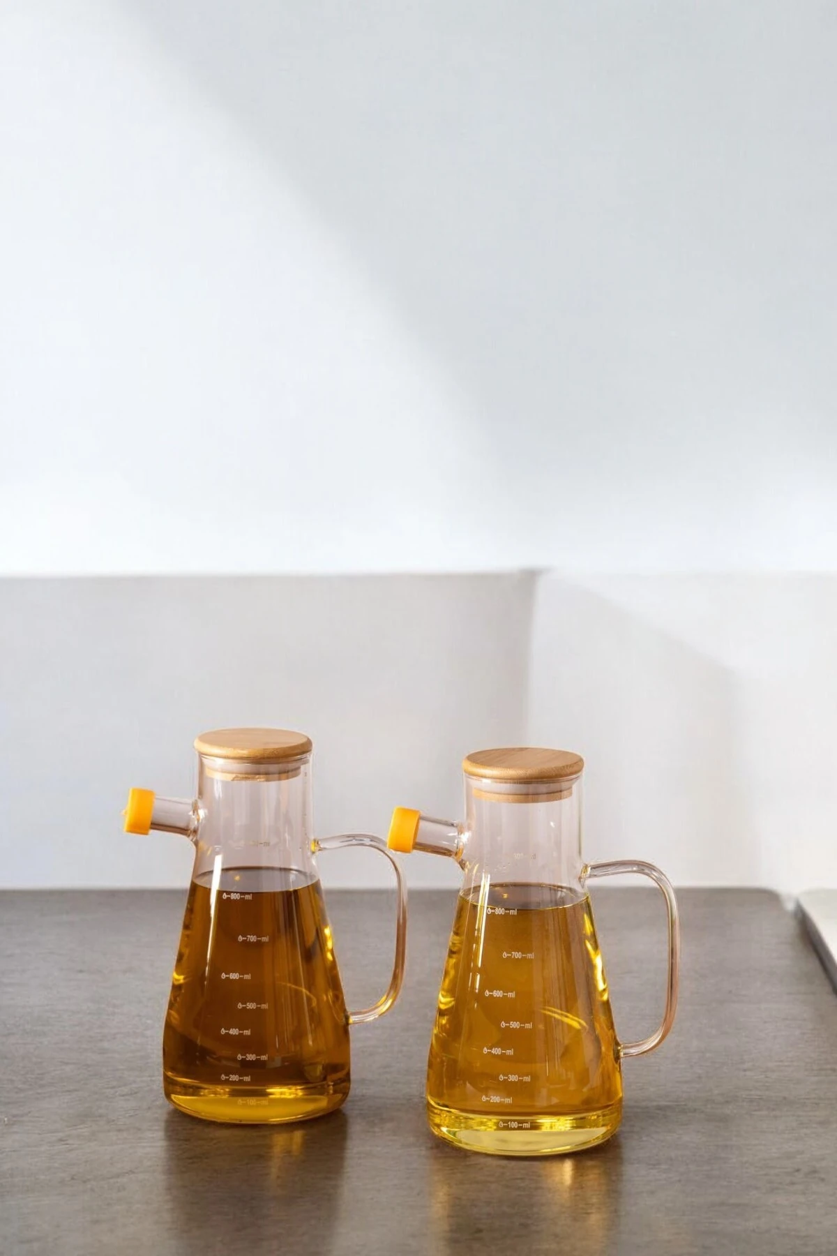 Bambu Kapaklı Borosilikat 2'li Yağlık 900ml - Bambu Kapaklı Yağdanlık