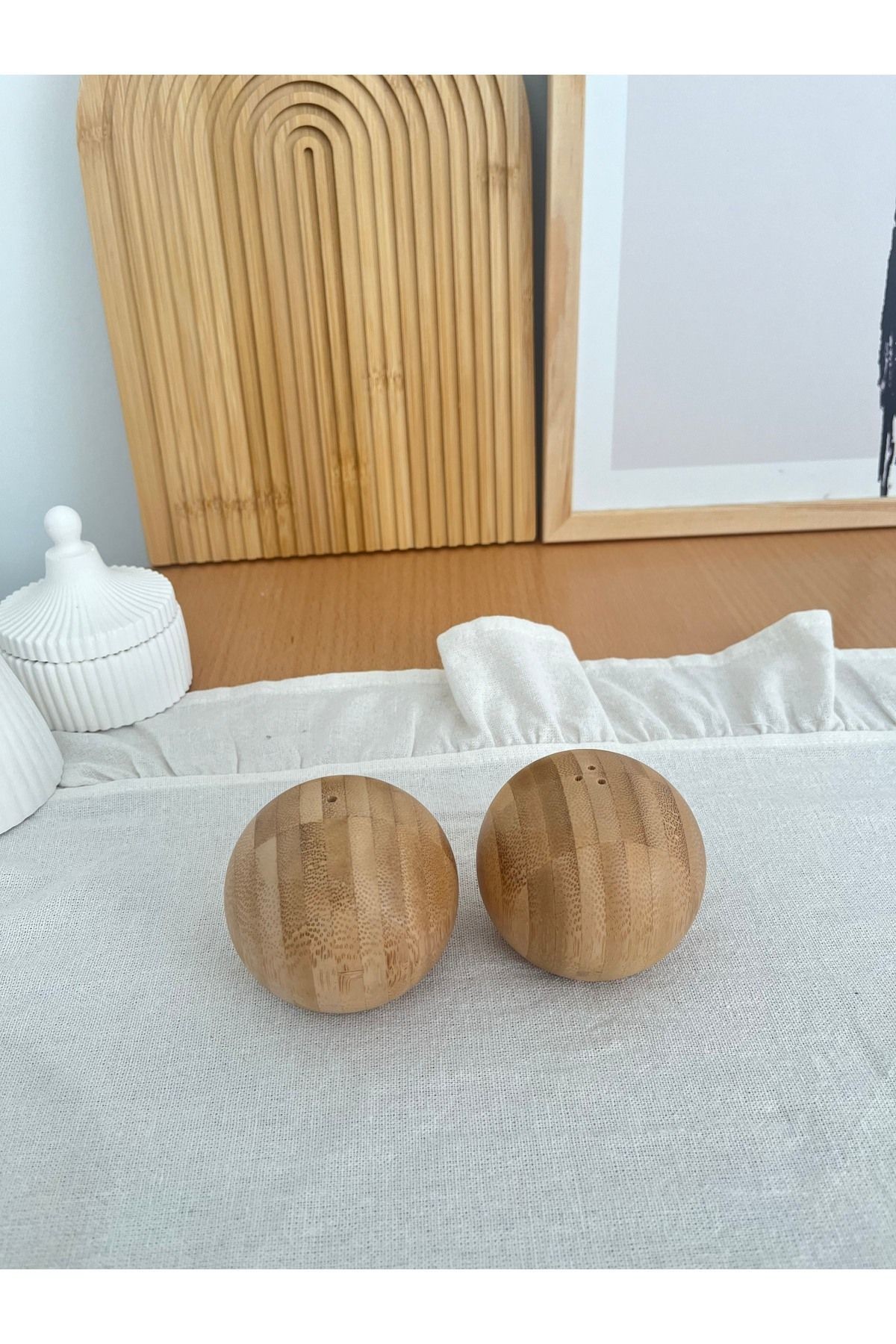 Bambu Tuzluk ve Biberlik Seti | Doğal Ahşap Kompakt Masaüstü Baharatlık