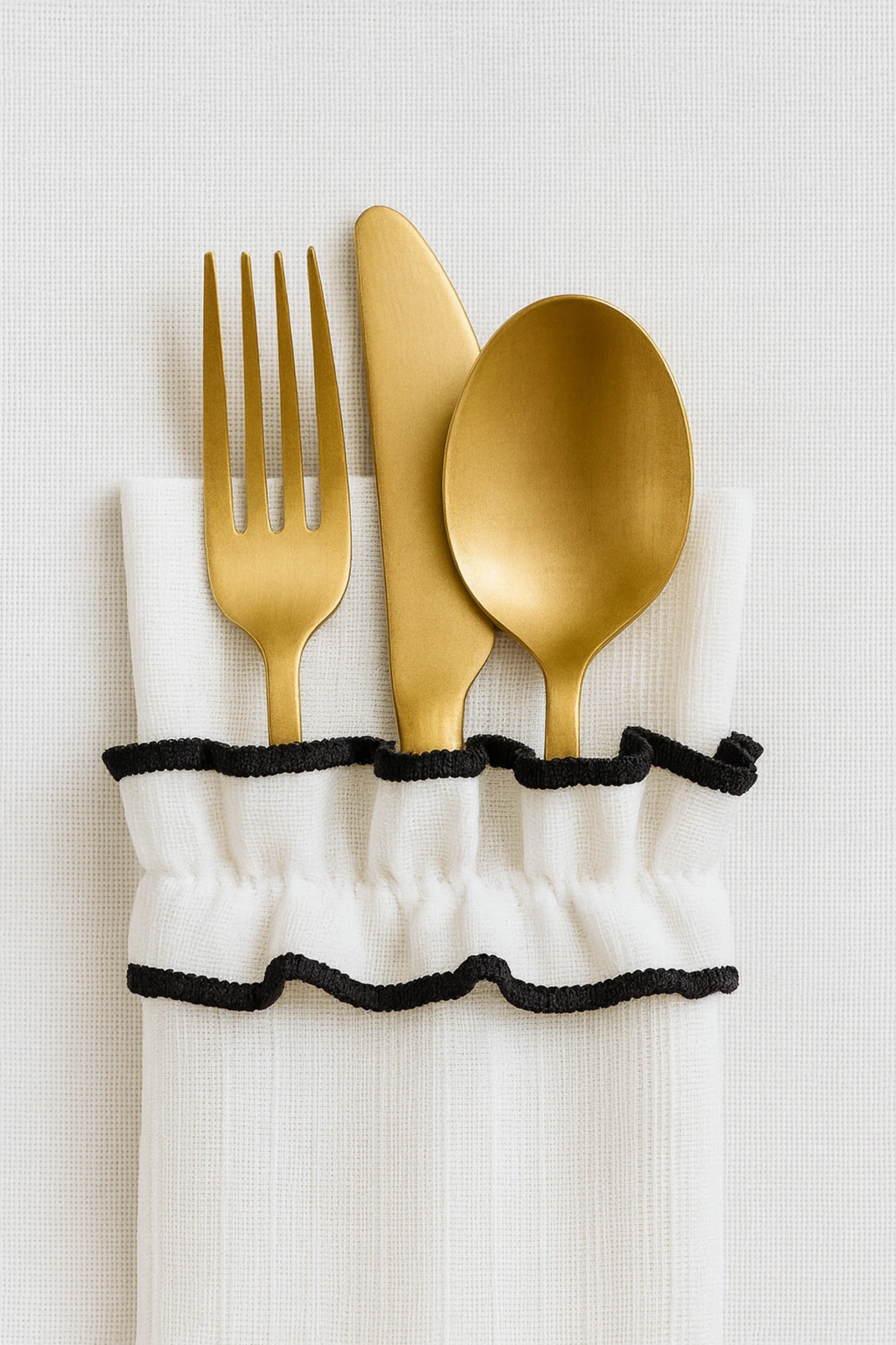 2'li Fırfırlı Kumaş Kaşıklık - Biyeli Kumaş Sofra Kaşıklığı - Peçetelik