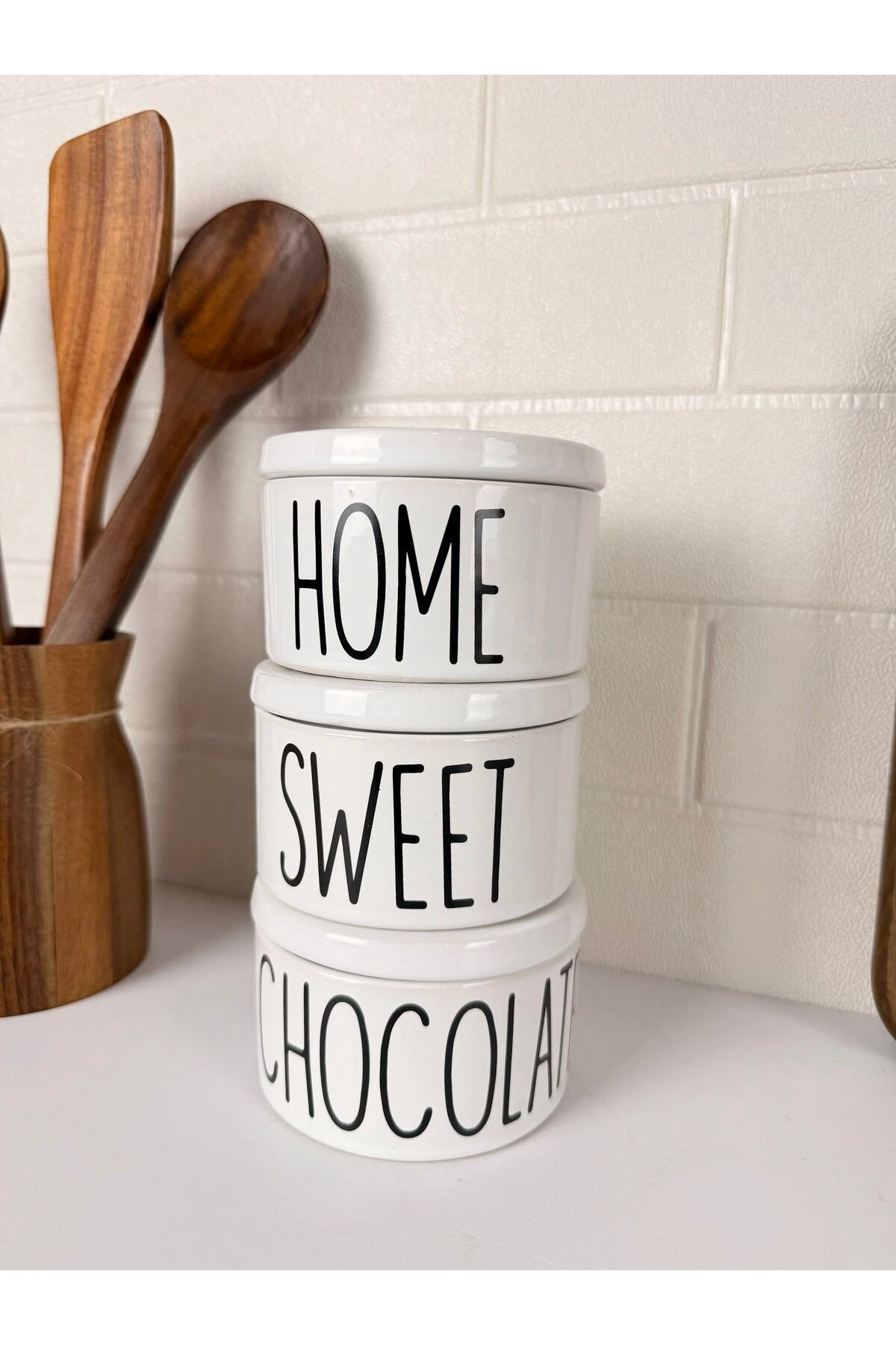 Porselen Vakumlu 3’lü  Kavanoz Seti