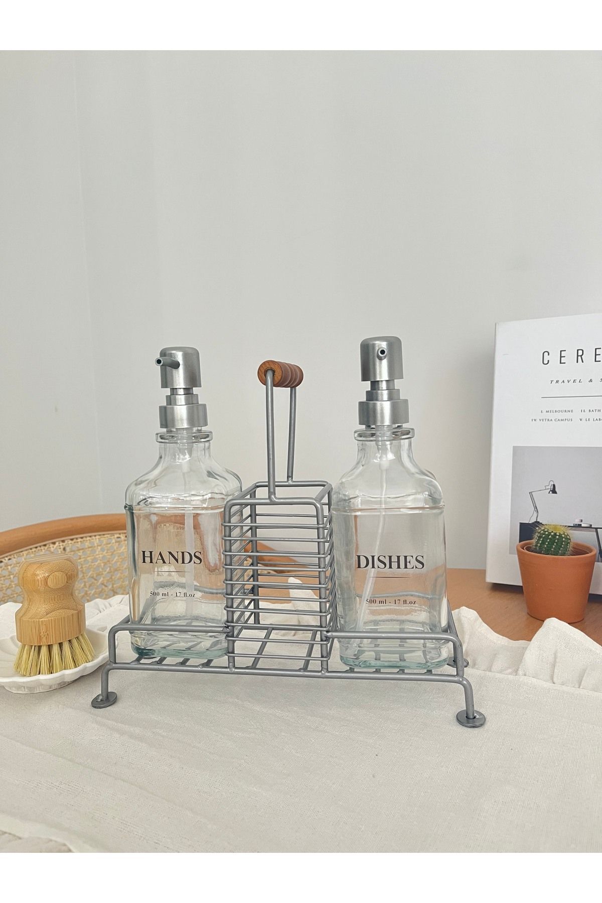 Gümüş Standlı Sabunluk Seti, İkili Sabunluk Set, Standlı Sabunluk + 6 Adet Etiket