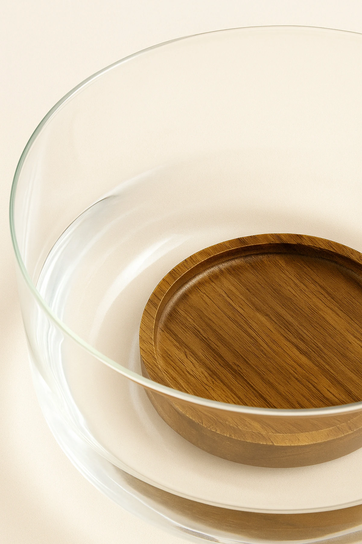 Akasya Tabanlı Cam Kase – Şık Sunum ve Servis Kasesi