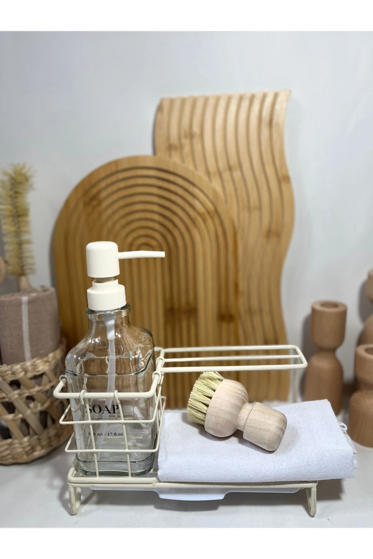 Beyaz Standlı Sabunluk Seti, Standlı Sabunluk, Standlı Sıvı Sabunluk Cam