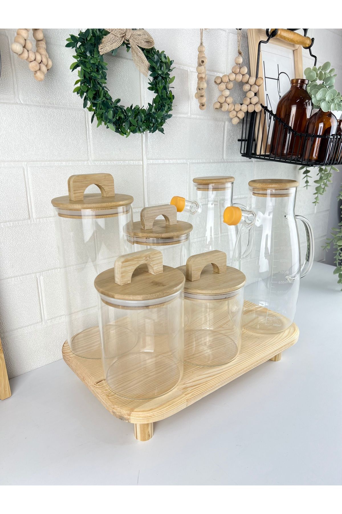 Bambu Kavanoz ve Yağdanlık Seti - turuncu-yağdanlık