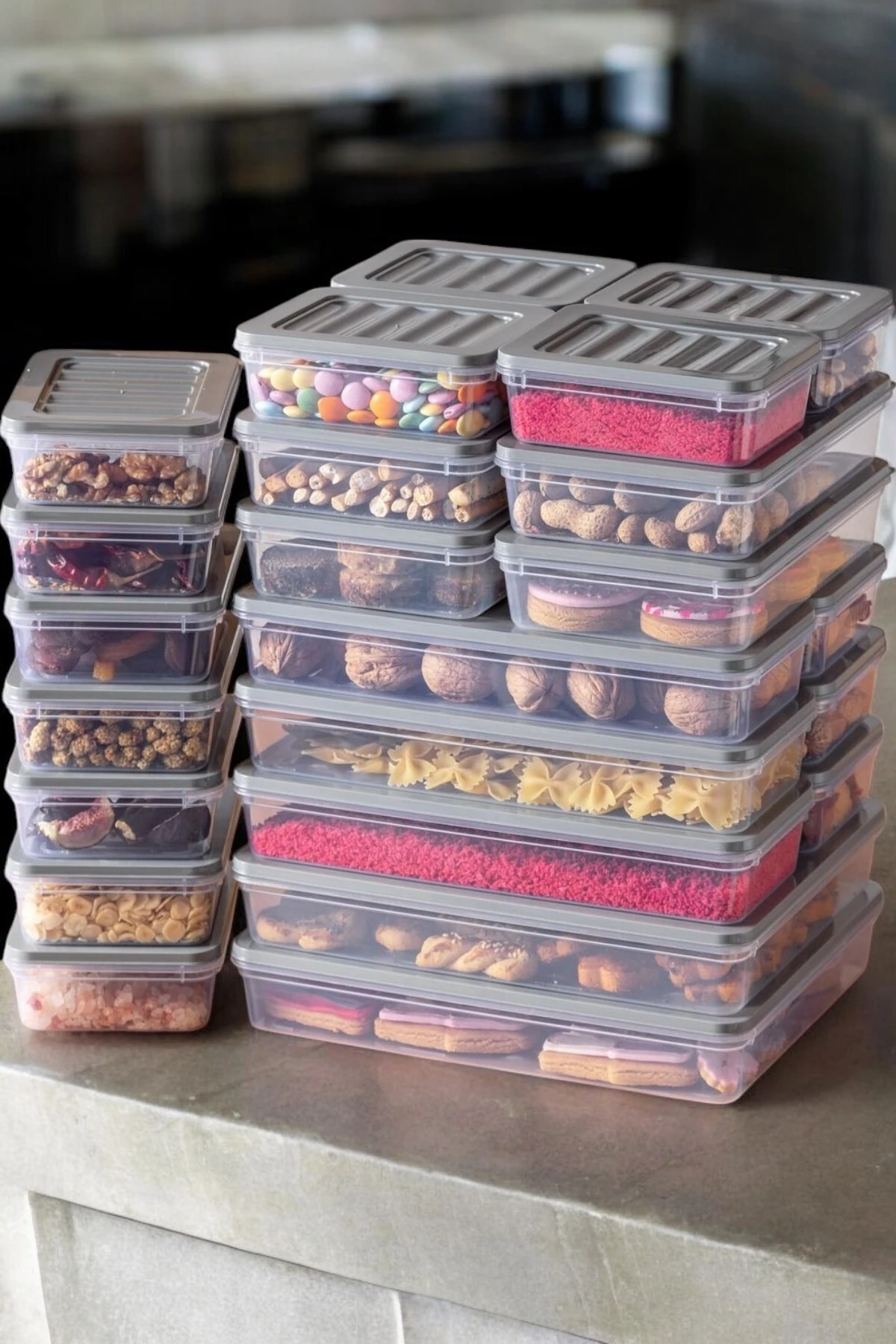 24’lü Mikrodalga ve Derin Dondurucu Uyumlu Gri Saklama Kabı Seti – Sızdırmaz Buzdolabı Düzenleyici