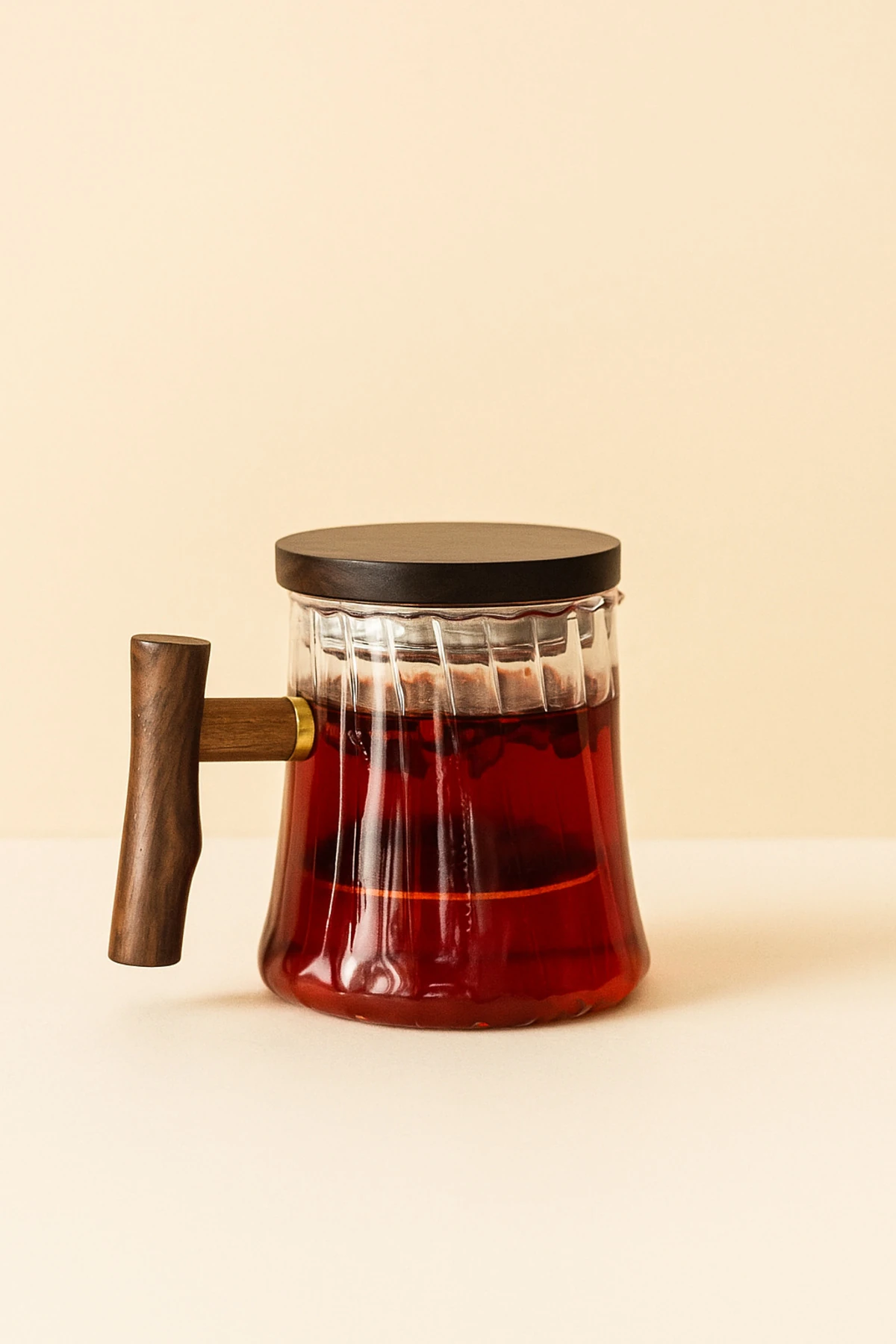 Akasya Kulplu Çizgili Cam Demlik | Süzgeçli Kupa