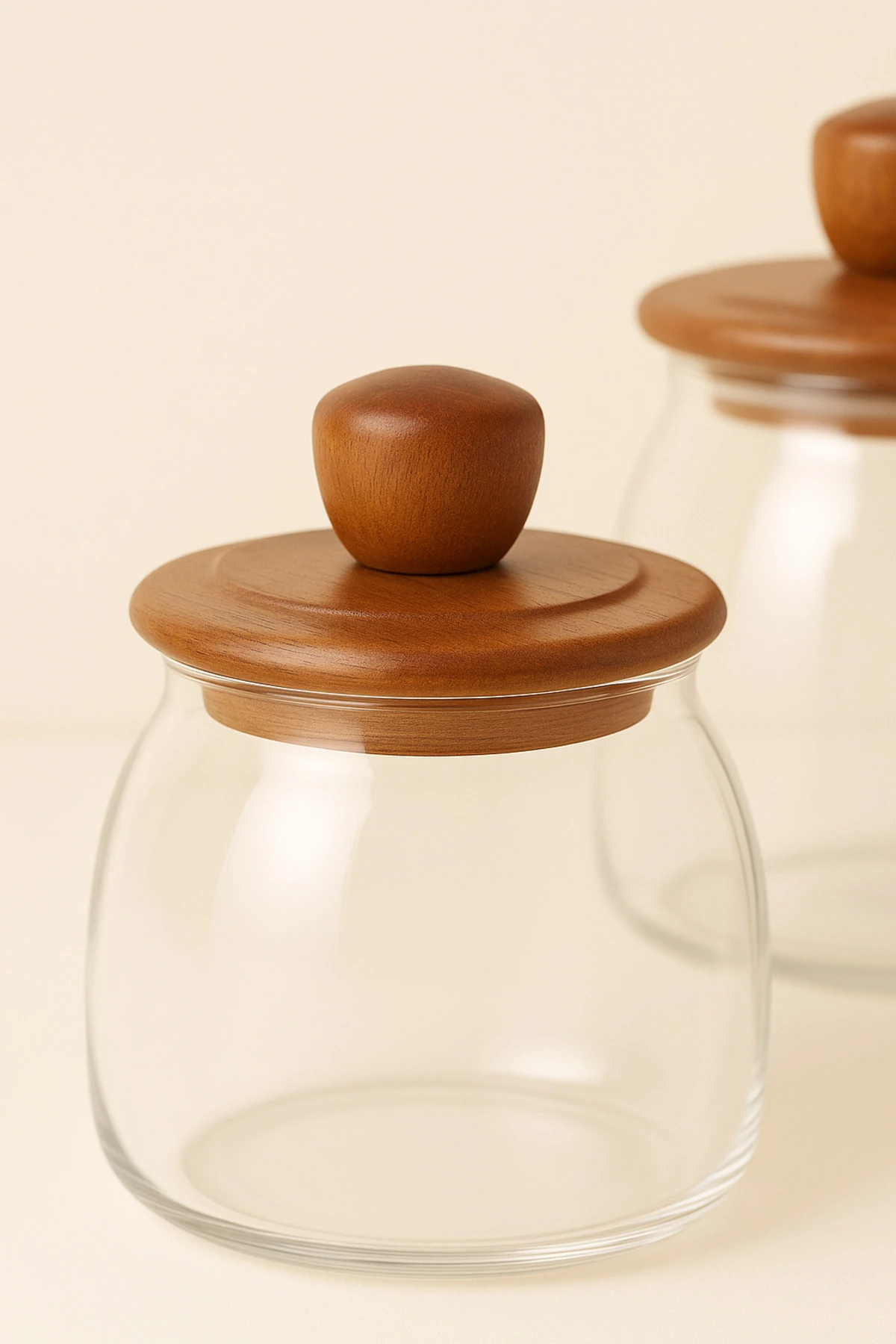 3'lü Akasya Kapaklı Cam Kavanoz Seti | Şık ve Doğal Mutfak Düzenleyici