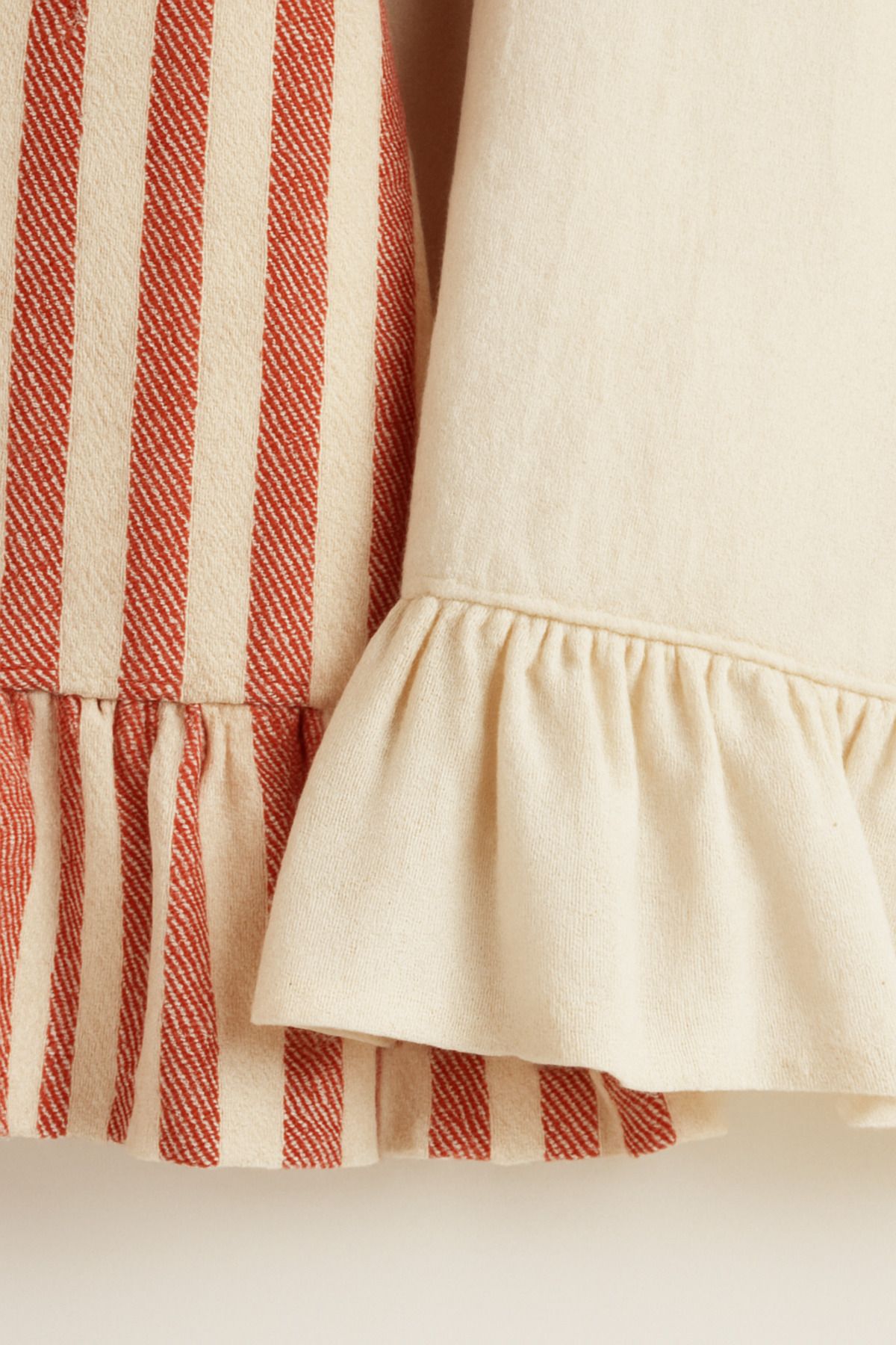 Fırfırlı Mutfak Kurulama Bezi 2’li Set – Çizgili & Keten Görünümlü - kırmızı