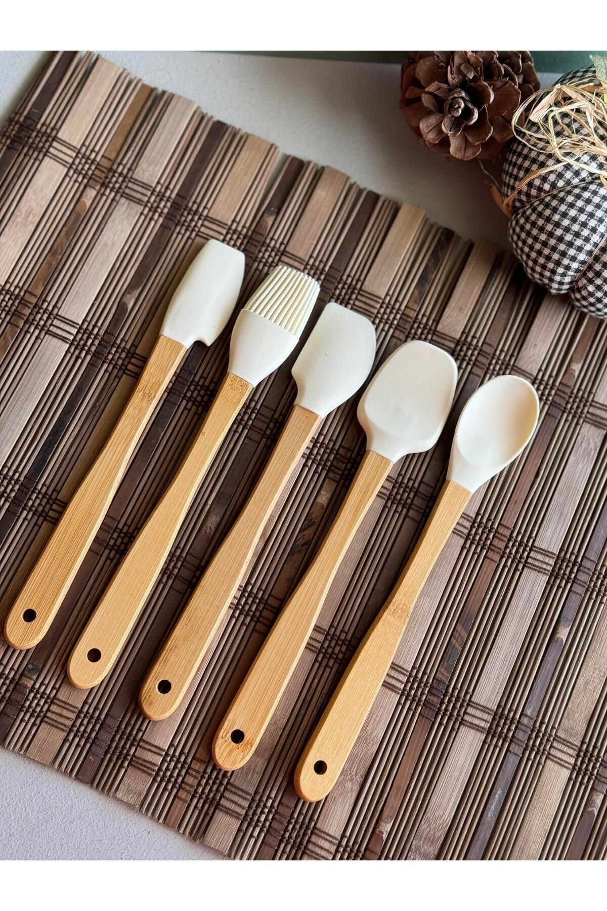 5’li Bambu Saplı Silikon Spatula Seti | Isıya Dayanıklı Mutfak Gereçleri