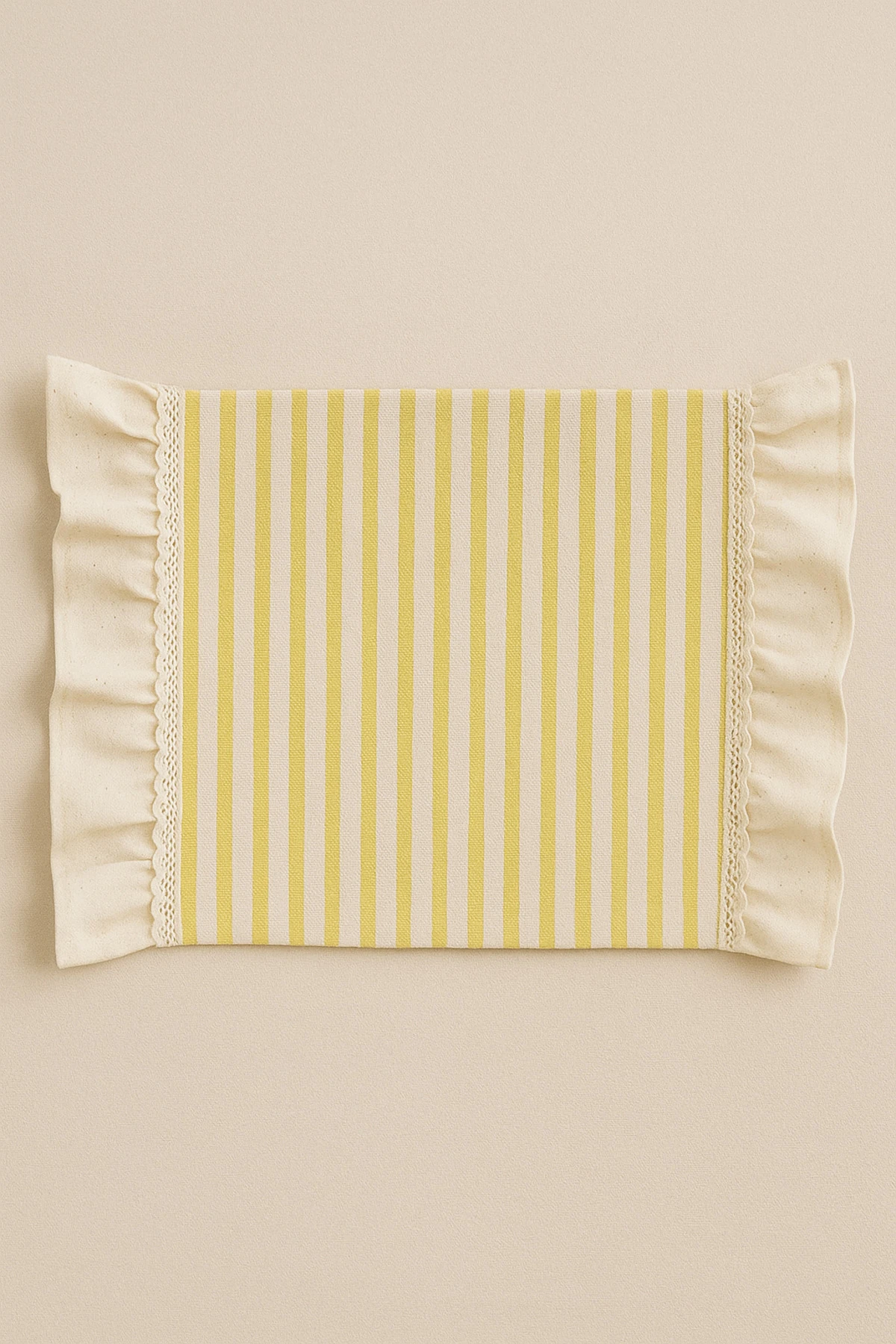 Sarı Çizgili Fırfır Detaylı Keten Amerikan Servis 2’li Set