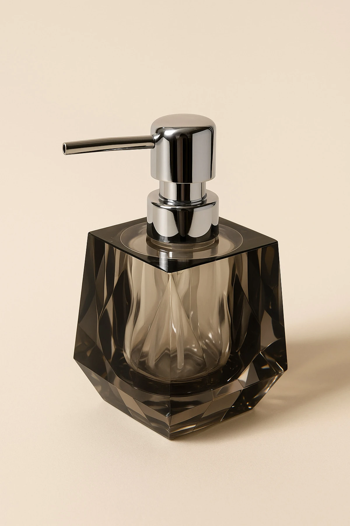 Kristal Desenli Gümüş Pompalı Cam Sıvı Sabunluk | Şık Banyo ve Mutfak Aksesuarı - siyah-1