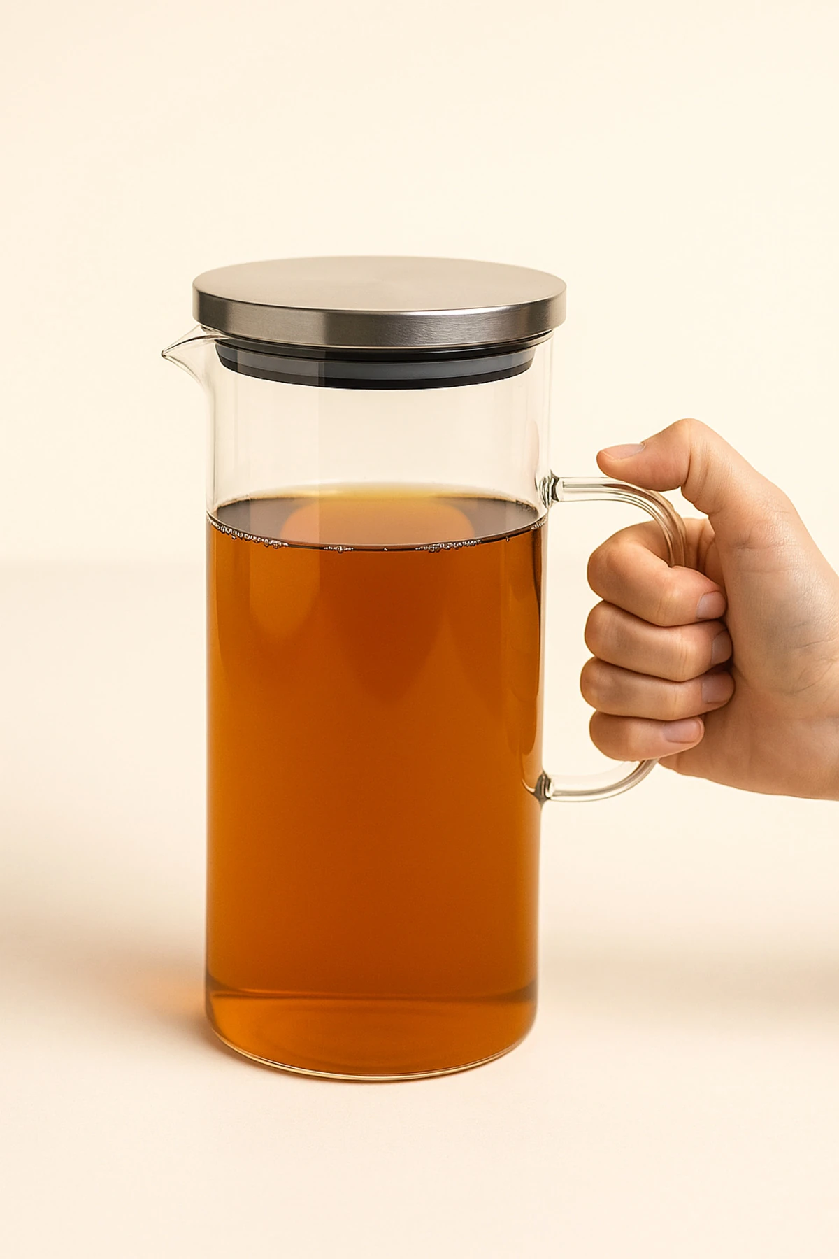 Paslanmaz Kapaklı Borosilikat Cam Sürahi – 1.5 Lt Isıya Dayanıklı