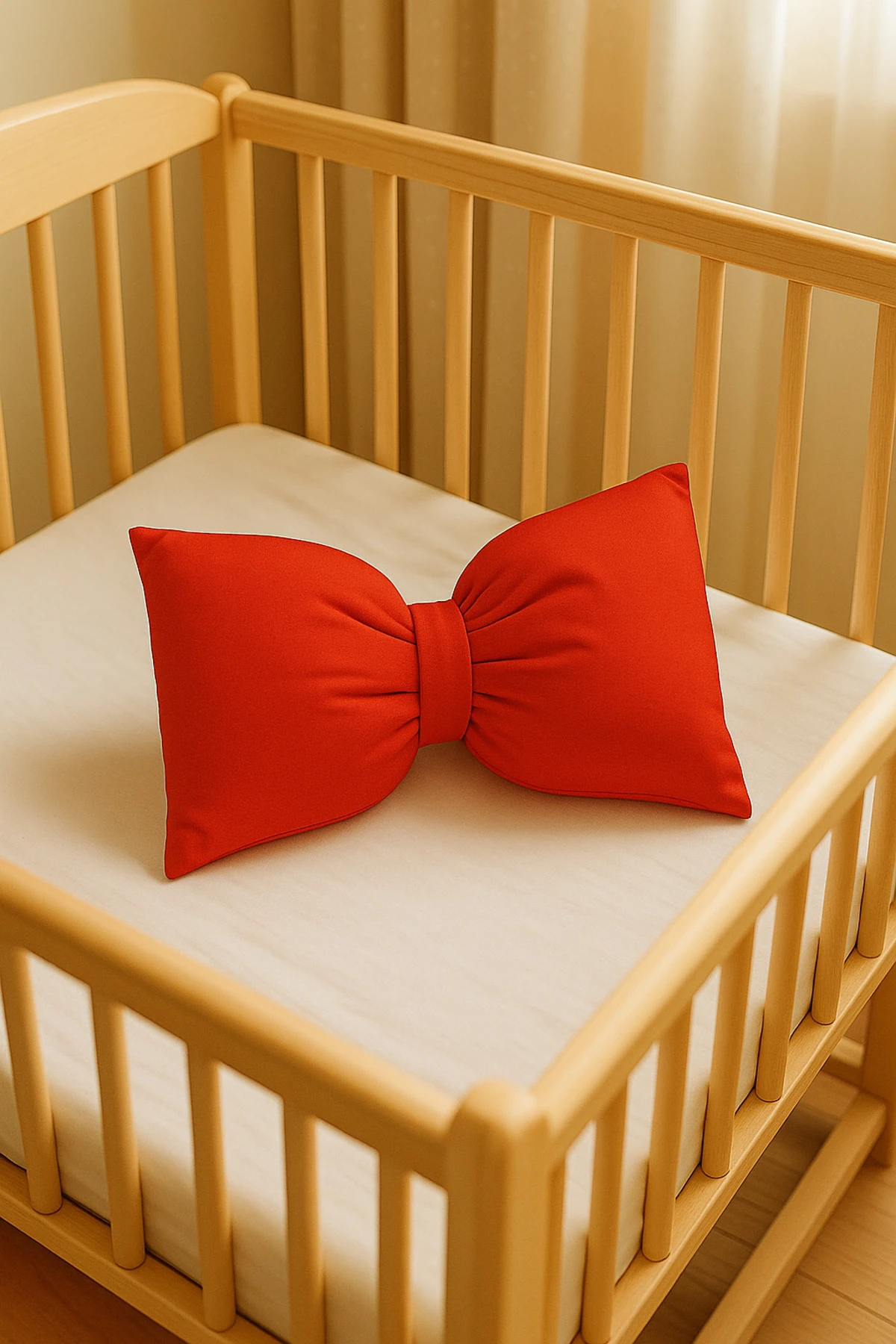 Fiyonklu Kırmızı Kırlent | Silikon Elyaf Dolgulu Dekoratif Yastık - Yılbaşı Kırlent