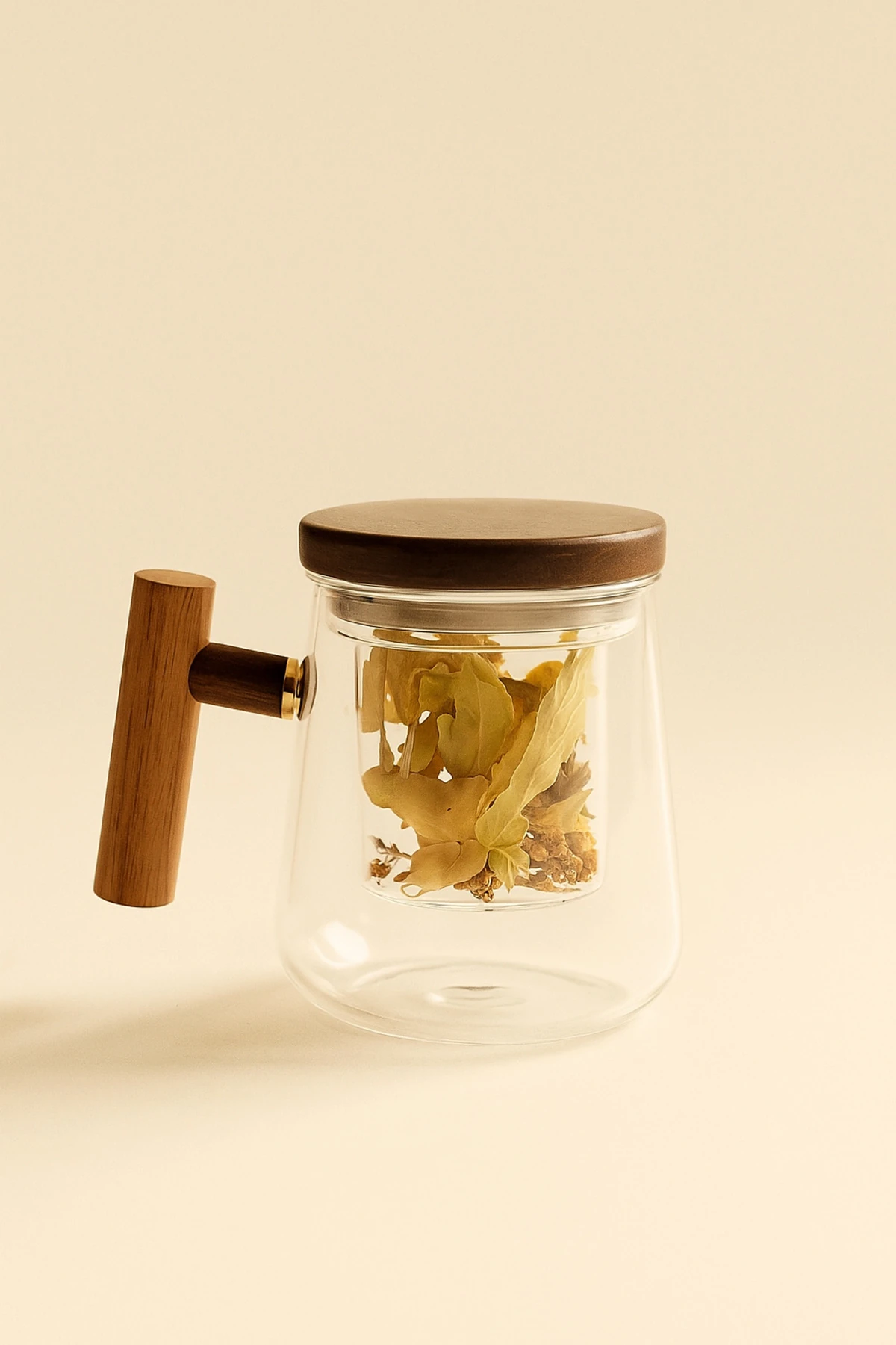 Akasya Kapaklı Borosilikat Cam Demlik – Ahşap Saplı Isıya Dayanıklı Demlik