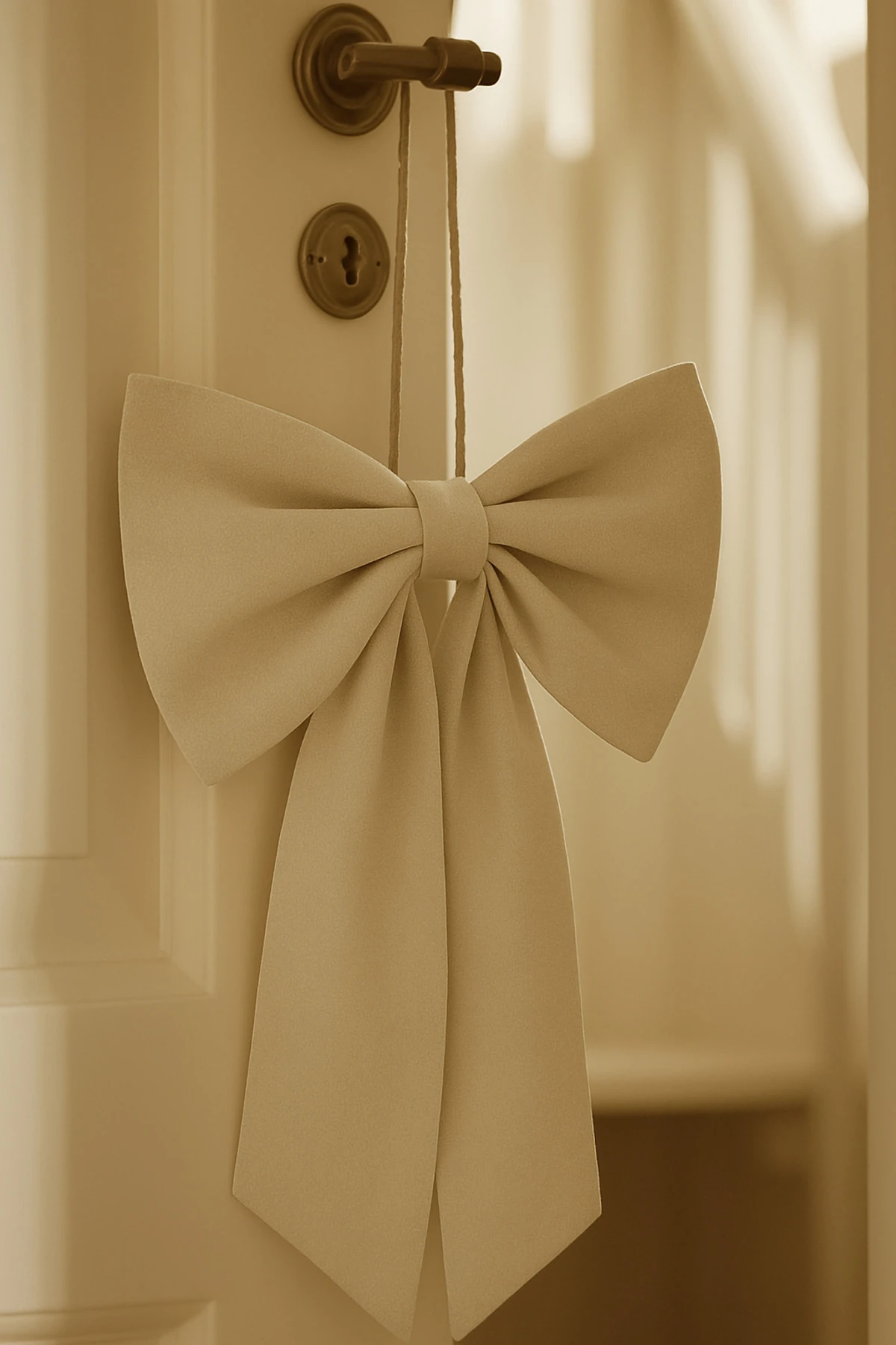 Keten Çizgili Kapı Fiyonk Süsü | Askılı Dekoratif Kapı Süsü 28x15 cm - bej