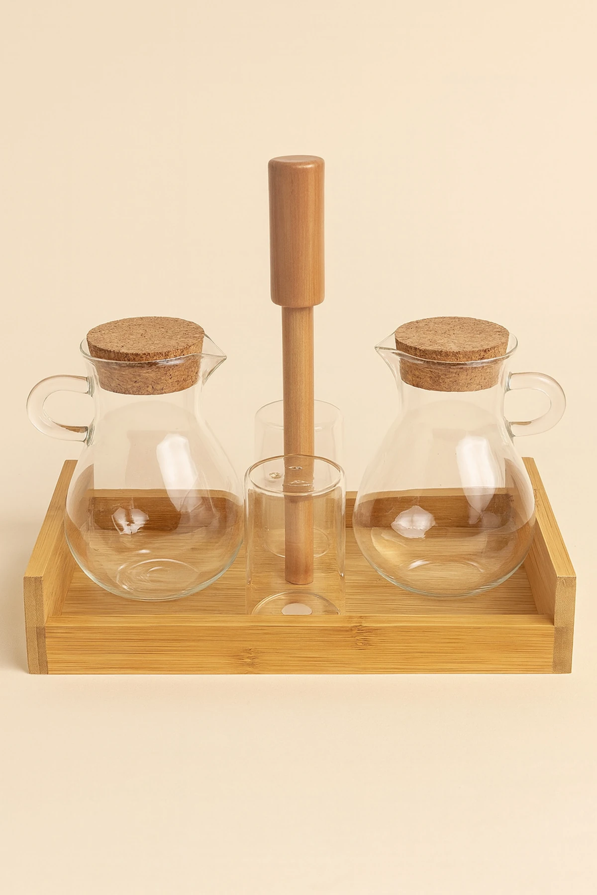 Bambu Standlı 4’lü Yağdanlık & Tuzluk Seti | Cam Şişe ve Mutfak Gereçleri Seti - turuncu-2