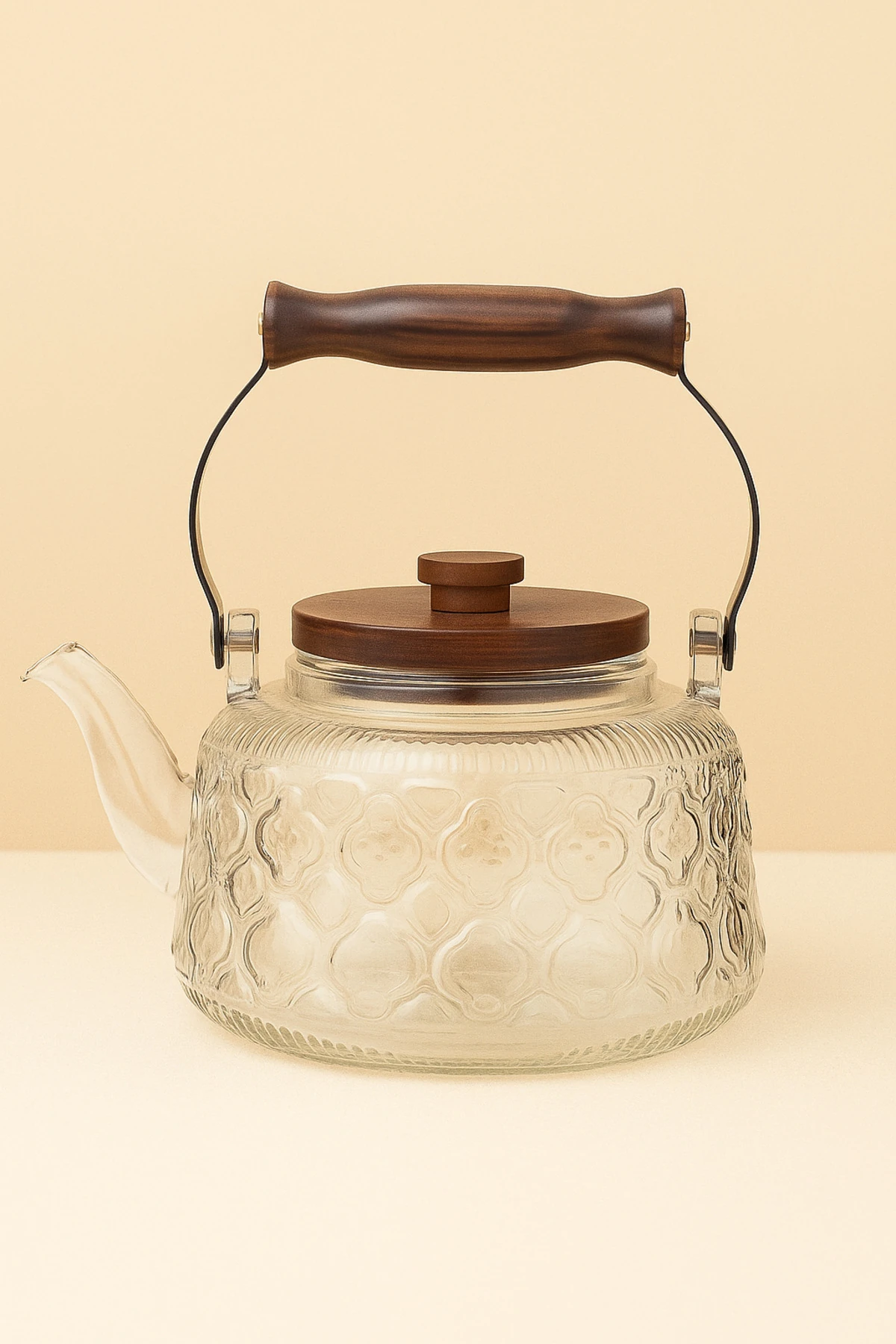 Süzgeçli Motifli Cam Akasya Demlik | 1 L