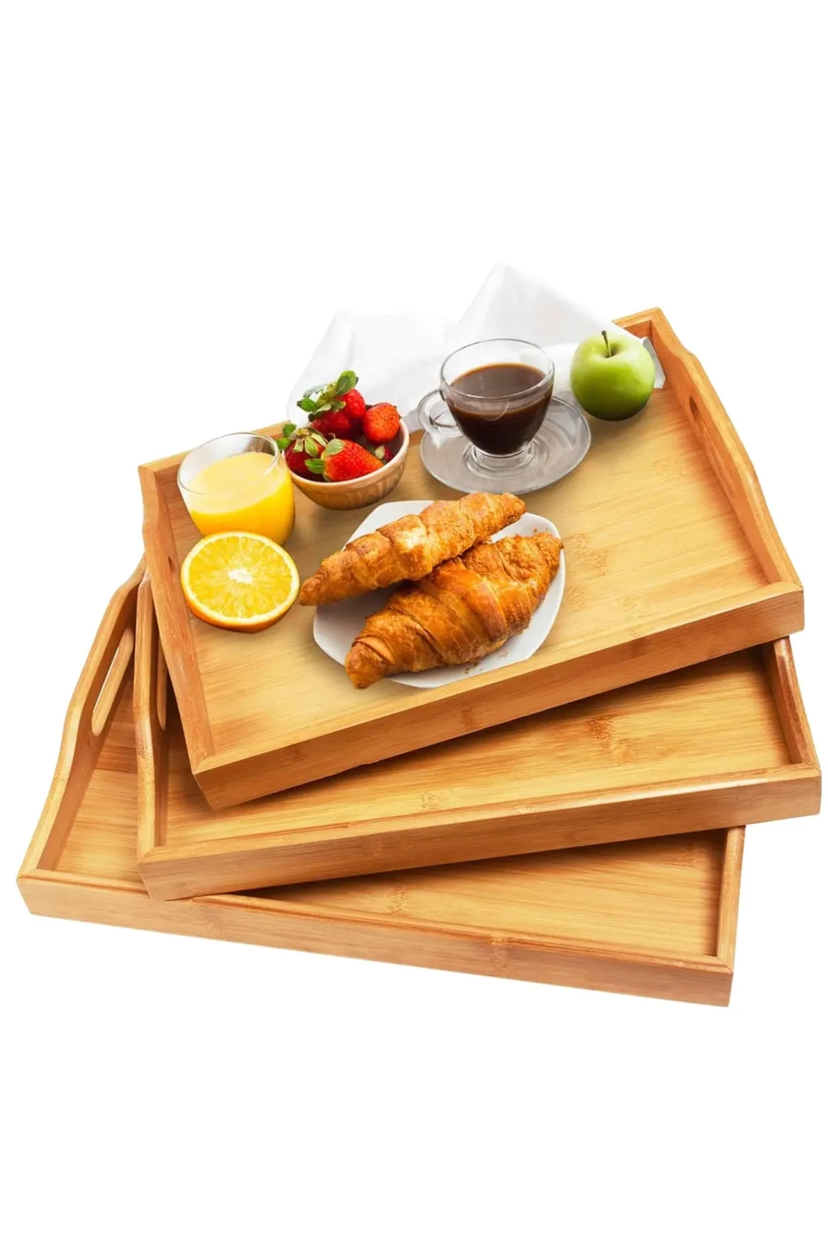 Doğal 3’lü Bambu Tepsi Seti – Çok Amaçlı Servis ve Kahvaltı Tepsisi
