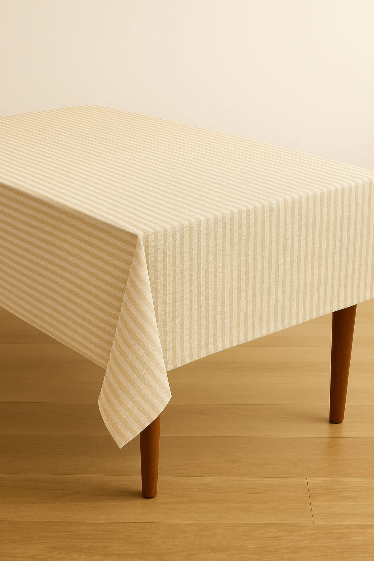 Çizgili Keten Masa Örtüsü - Yemek Masası Örtüsü - Piknik Örtüsü - bej