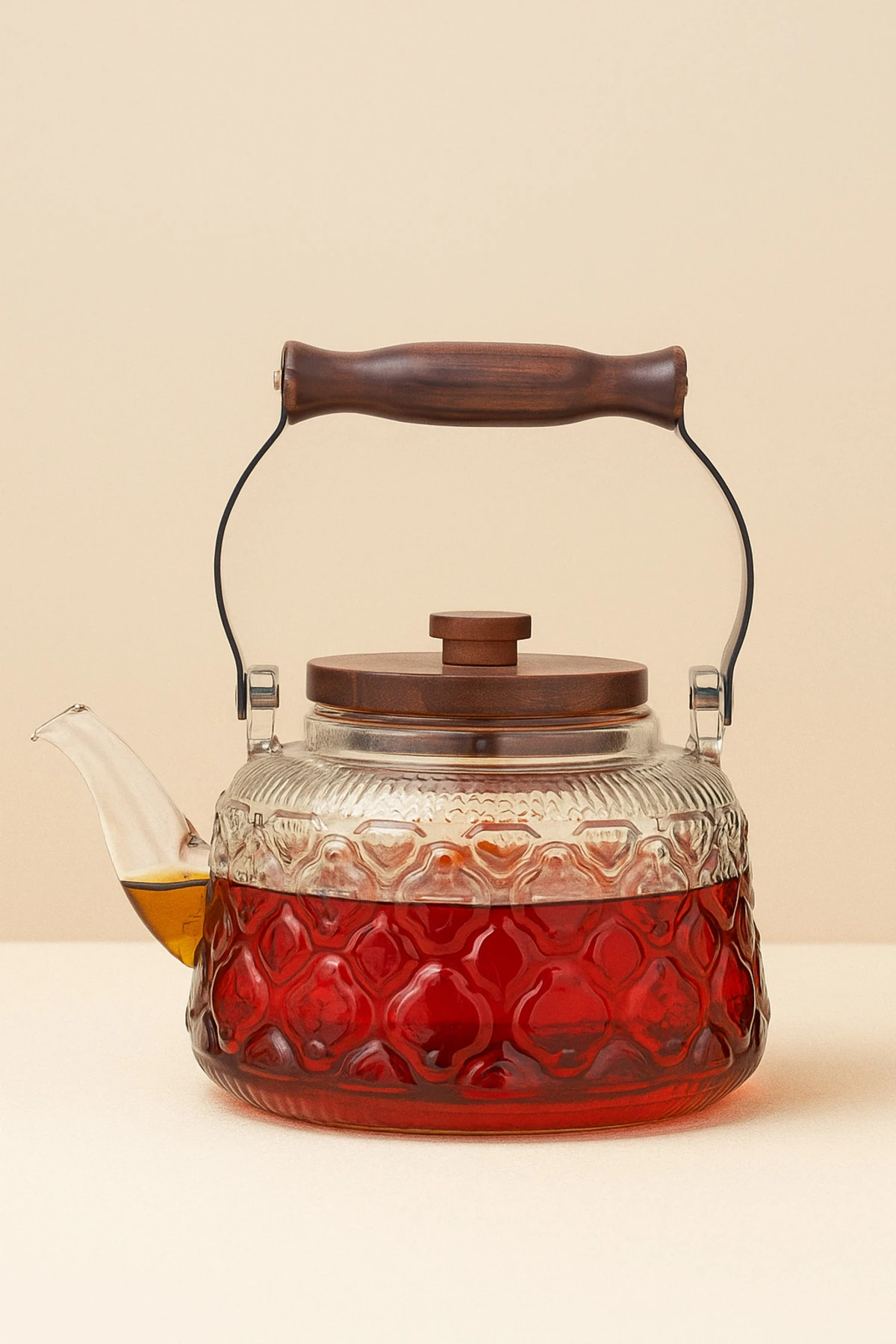 Süzgeçli Motifli Cam Akasya Demlik | 1 L