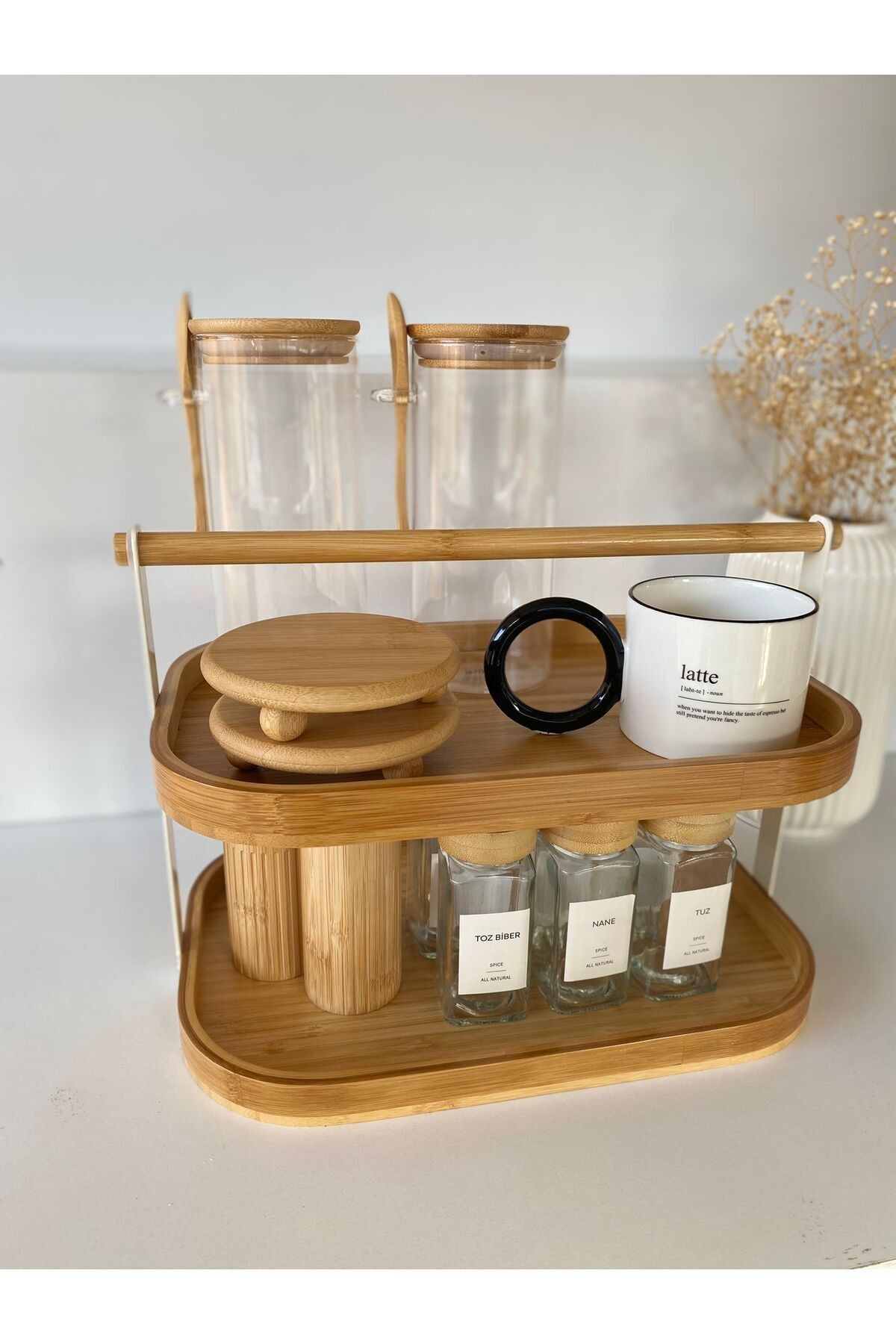 Bambu 2 Katlı Tezgah Üstü Stand | Çok Amaçlı Mutfak ve Sunum Rafı