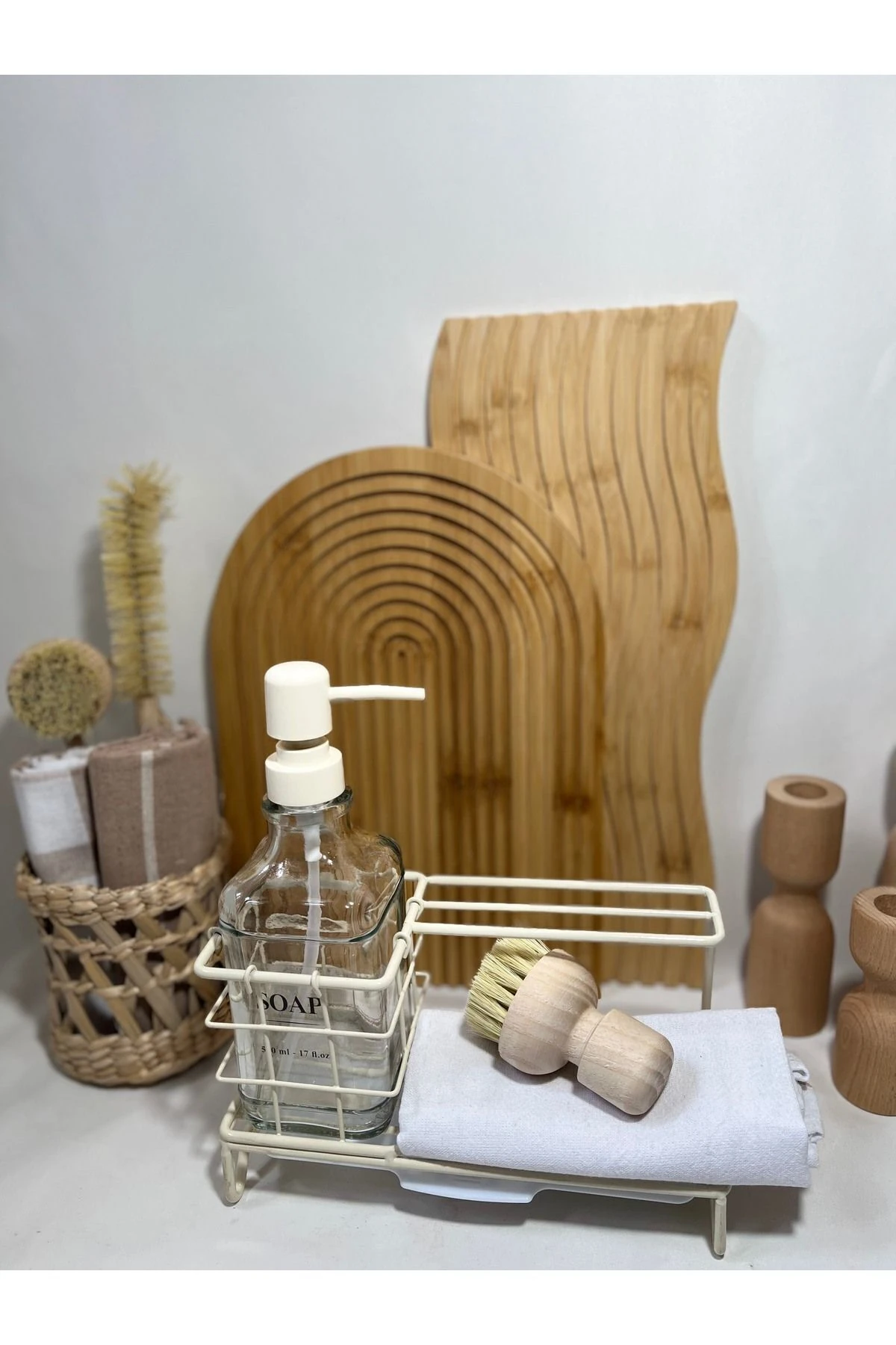 Beyaz Standlı Sabunluk Seti, Standlı Sabunluk, Standlı Sıvı Sabunluk Cam