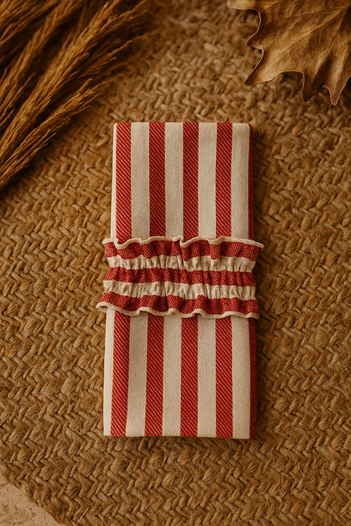 Kırmızı Çizgili Fırfırlı Kumaş Kaşıklık 2’li Set