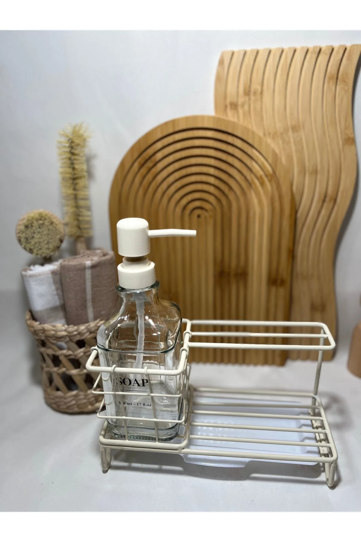 Beyaz Standlı Sabunluk Seti, Standlı Sabunluk, Standlı Sıvı Sabunluk Cam