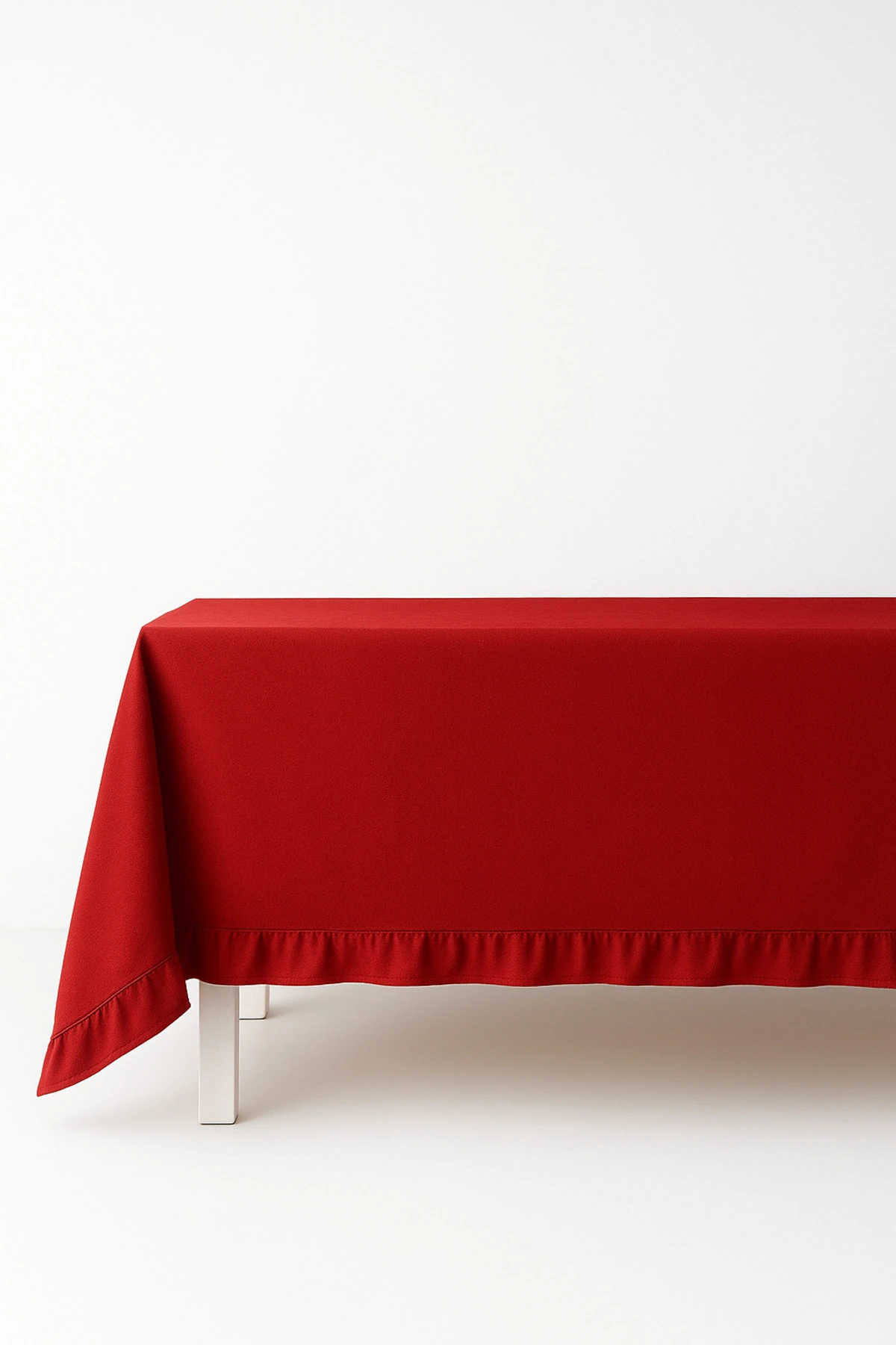 Fırfırlı Ham Keten Masa Örtüsü –  Fırfırlı Masa Örtüsü - kırmızı