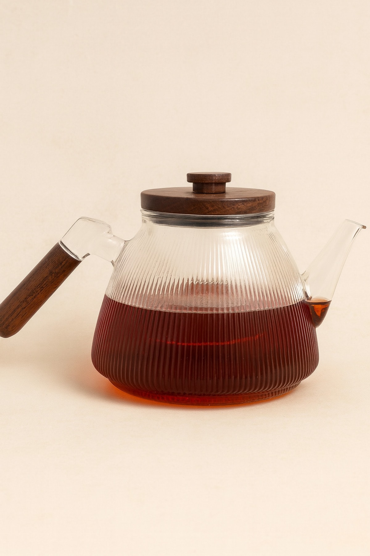 Isıya Dayanıklı Cam Demlik 1000 ml – Akasya Saplı Süzgeçli Çay Demliği