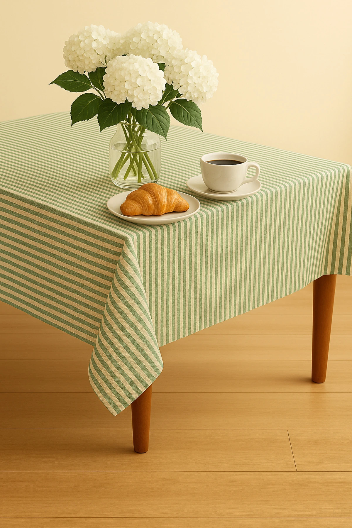 Çizgili Keten Masa Örtüsü - Yemek Masası Örtüsü - Piknik Örtüsü - Yeşil