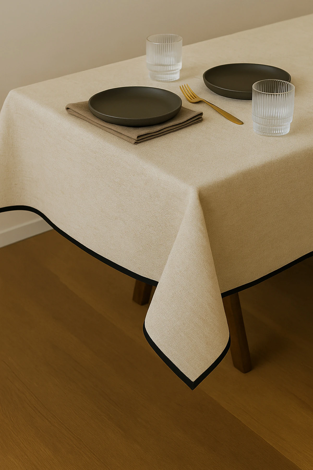 Biyeli Ham Keten Masa Örtüsü - 4, 6 Kişilik ve Kare Masa Seçenekli